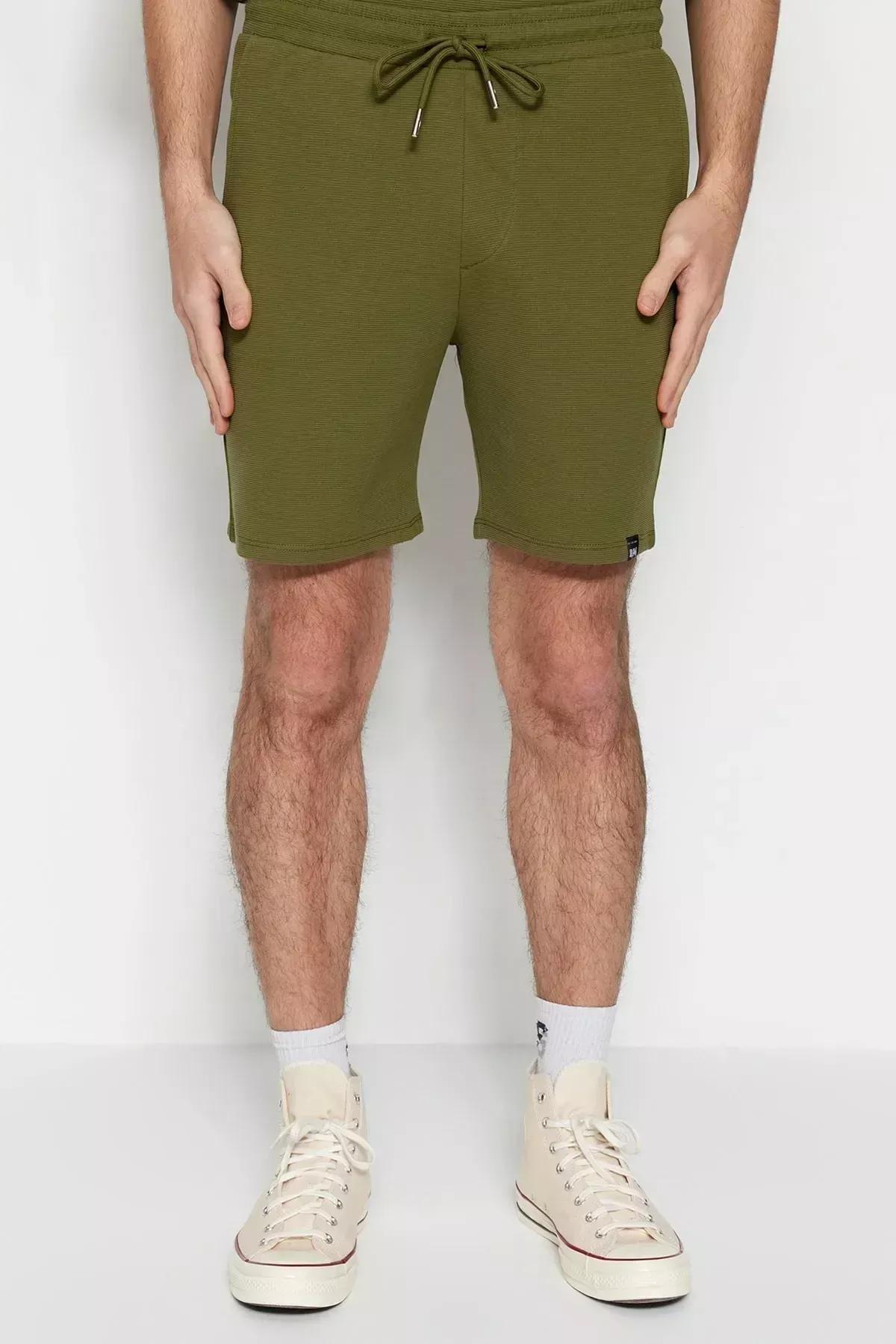 Khaki Straight Mid Waist Shorts, Khaki, large image number 4