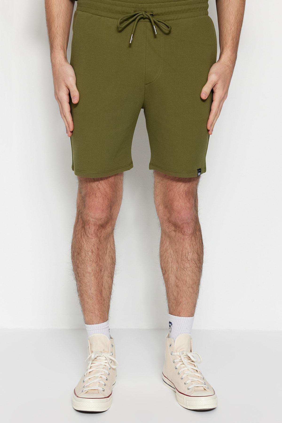 Khaki Straight Mid Waist Shorts, , large image number 4