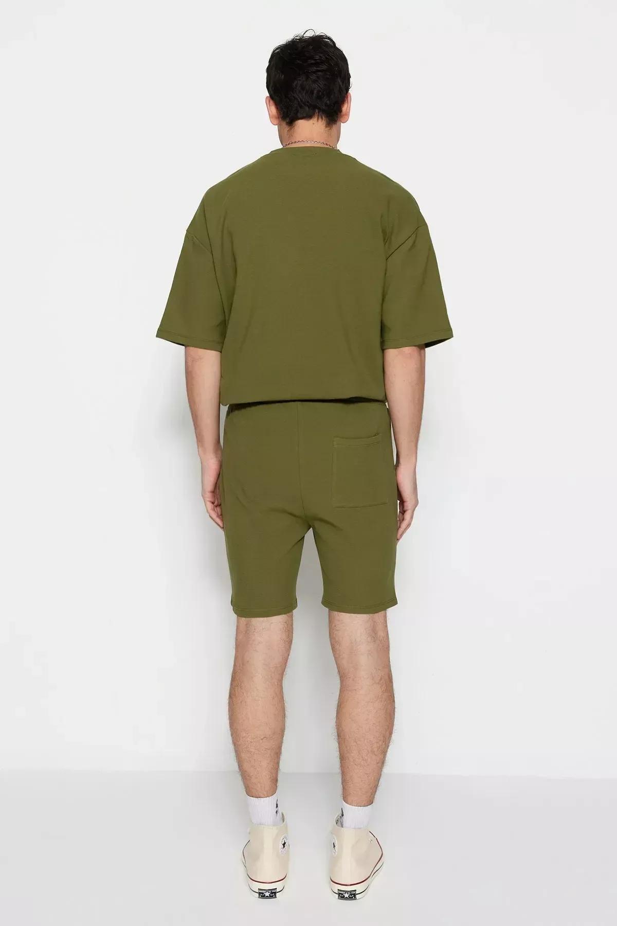 Khaki Straight Mid Waist Shorts, , large image number 5