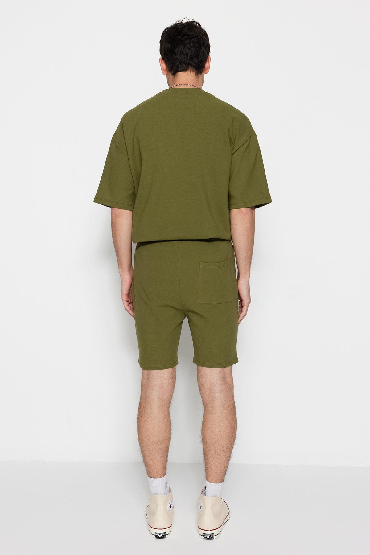 Khaki Straight Mid Waist Shorts, , large image number 5