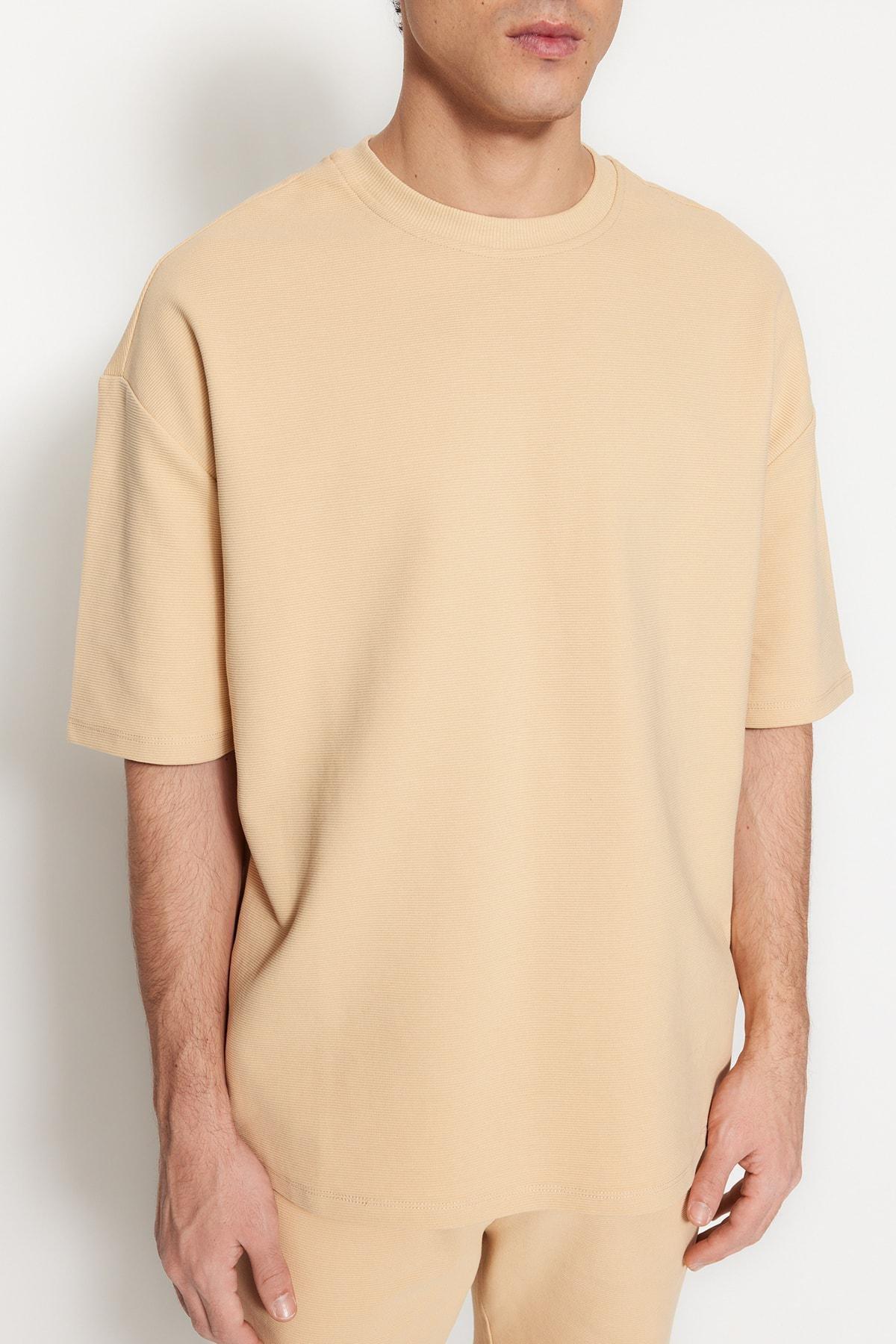 Trendyol - Beige Crew Neck Oversize T-Shirt