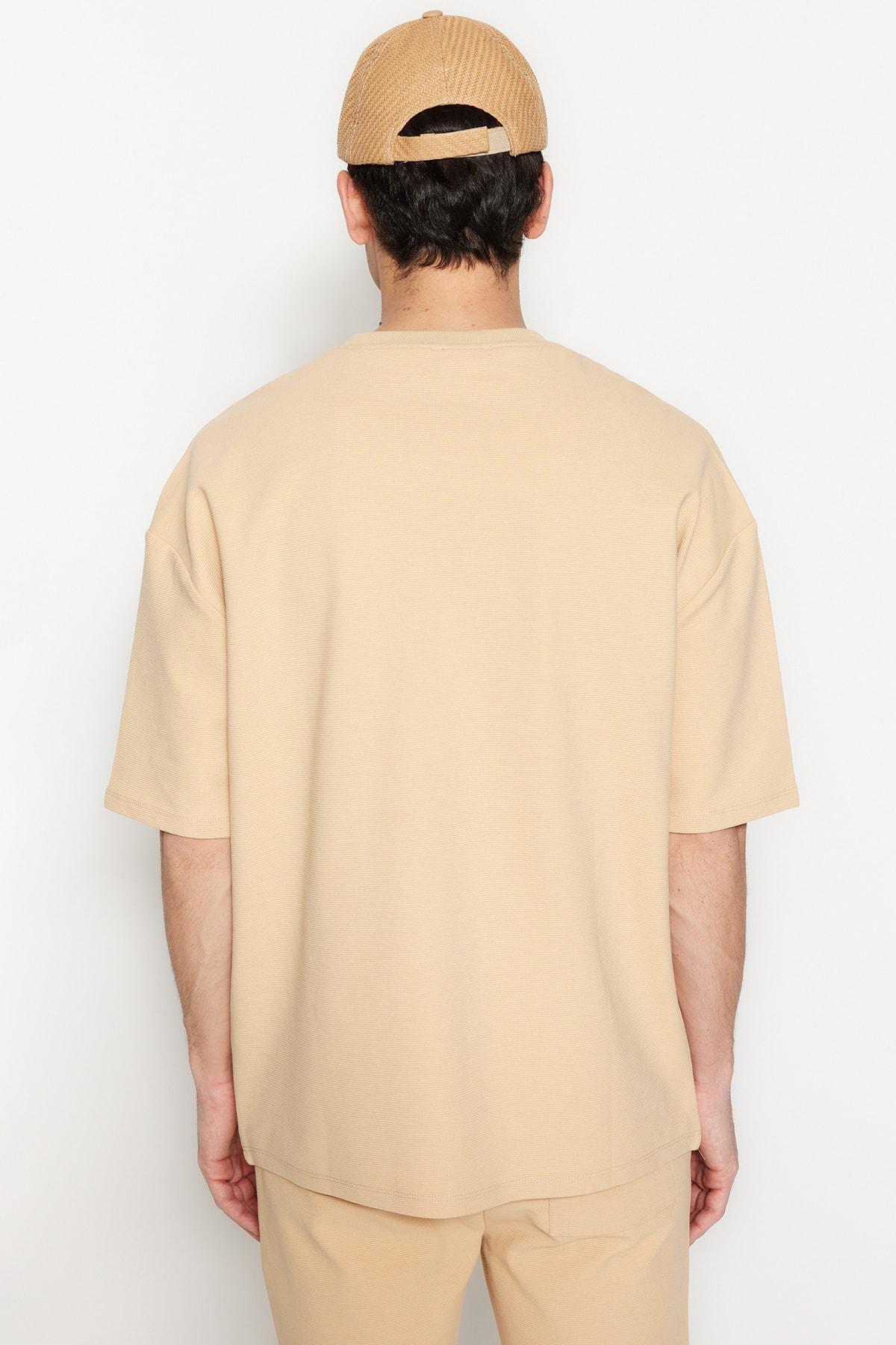 Beige Crew Neck Oversize T-Shirt, , large image number 4