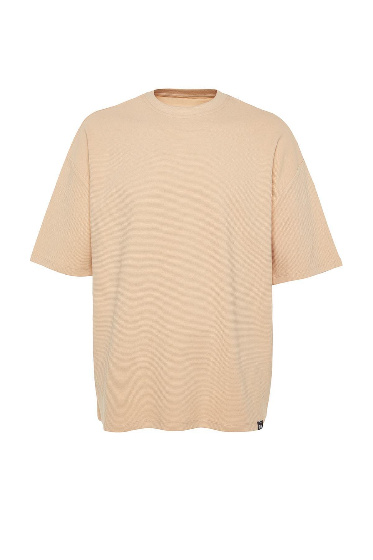 Trendyol - Beige Crew Neck Oversize T-Shirt