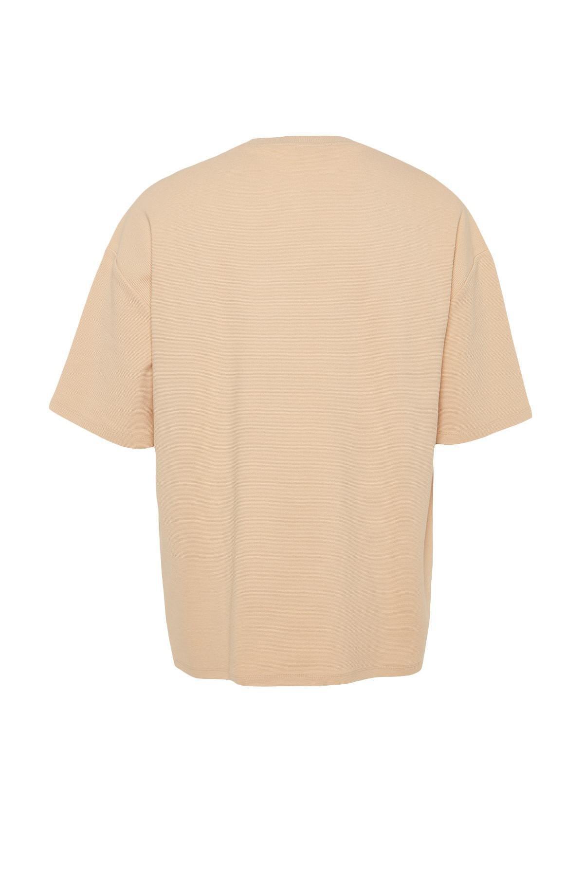 Trendyol - Beige Crew Neck Oversize T-Shirt