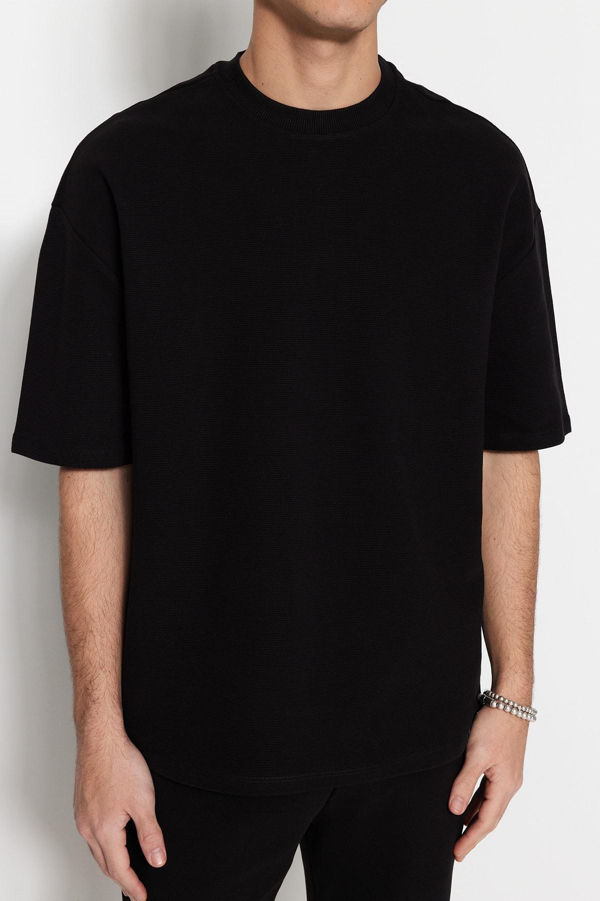Black Crew Neck Oversize T-Shirt, , large image number 2