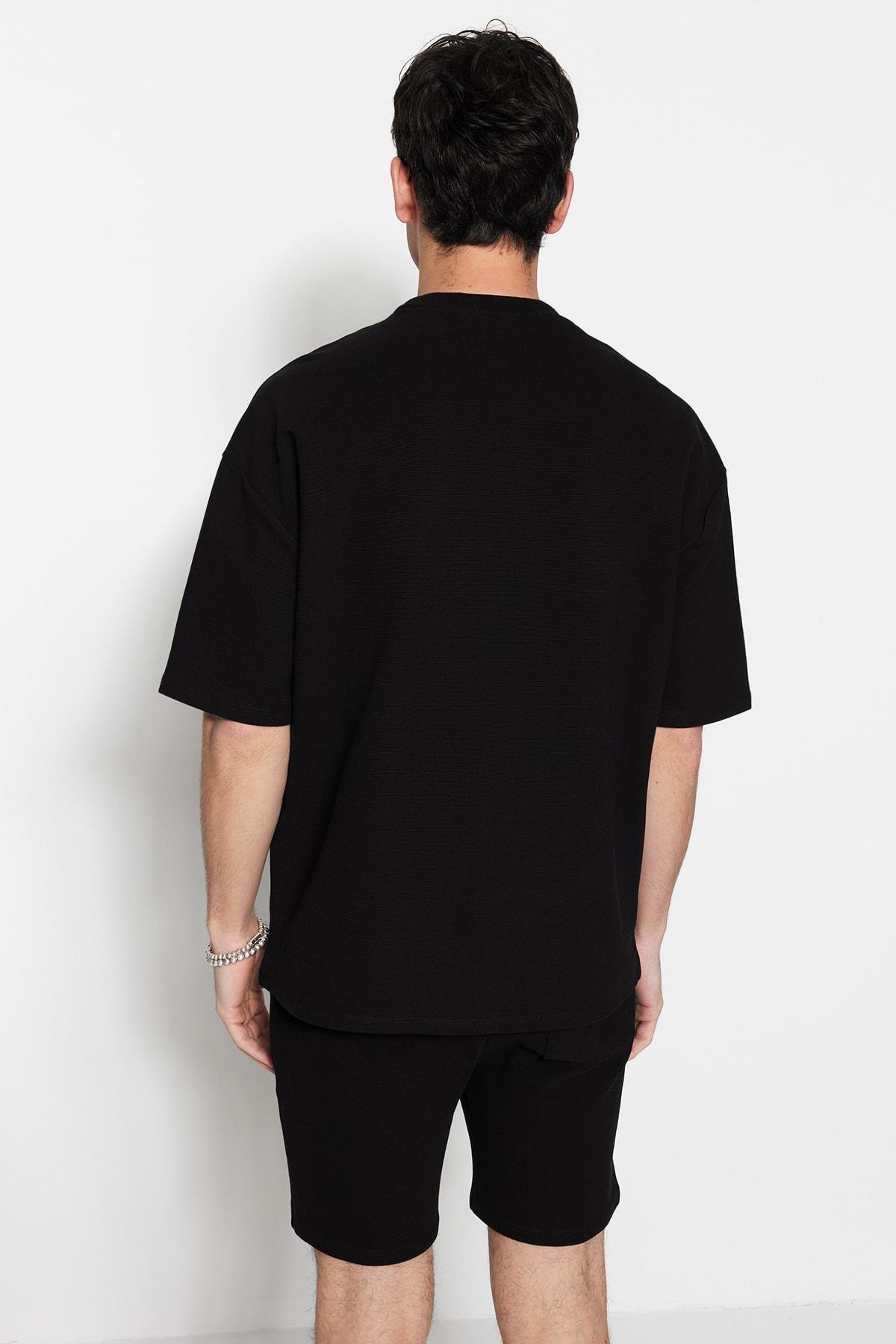 Black Crew Neck Oversize T-Shirt, , large image number 3