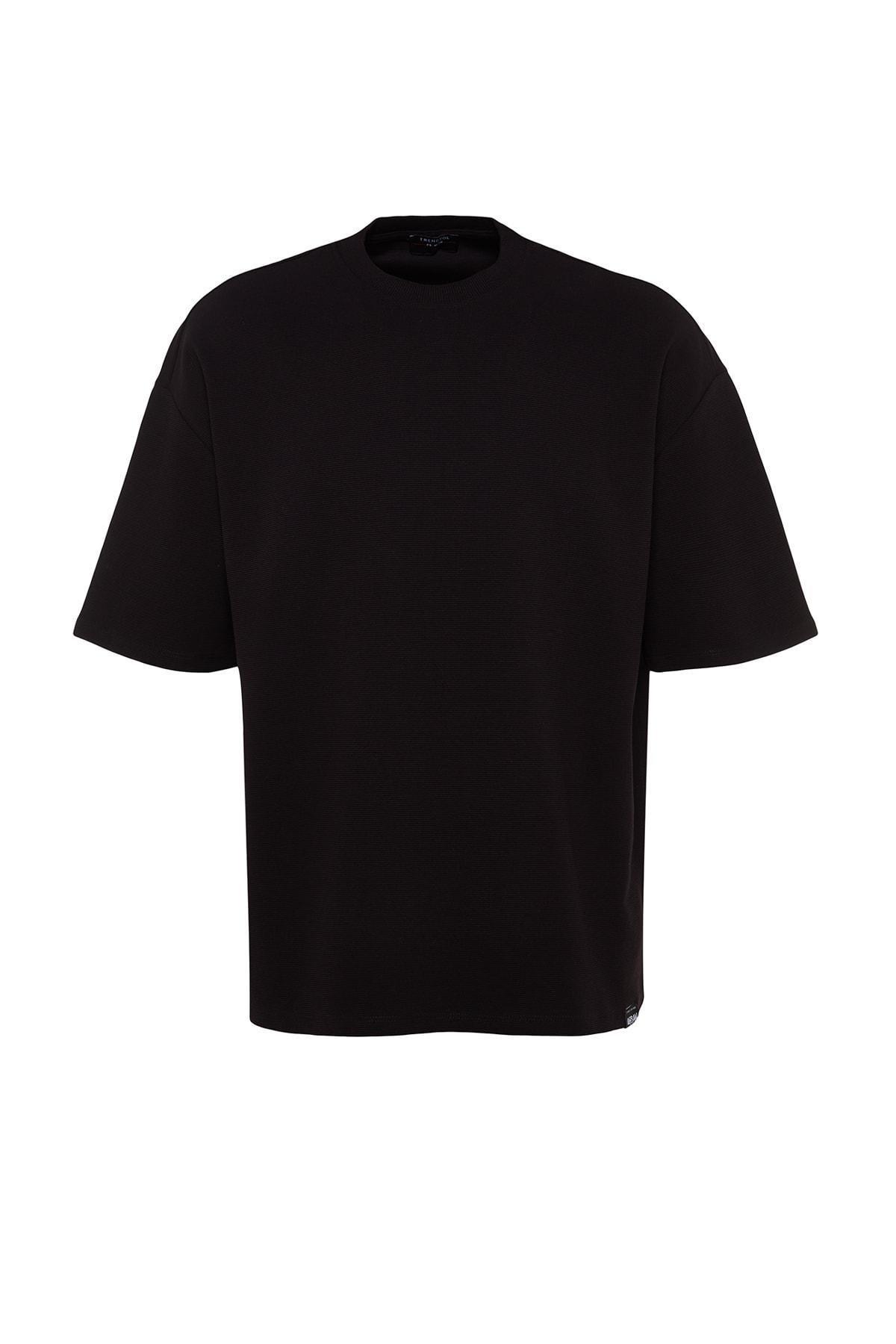 Black Crew Neck Oversize T-Shirt, , large image number 4