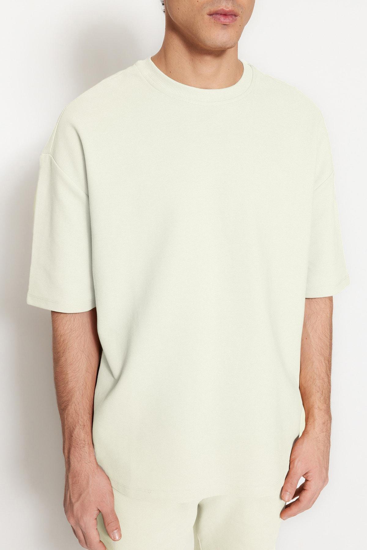 Ecru Textured Oversize T-Shirt, , large image number 1