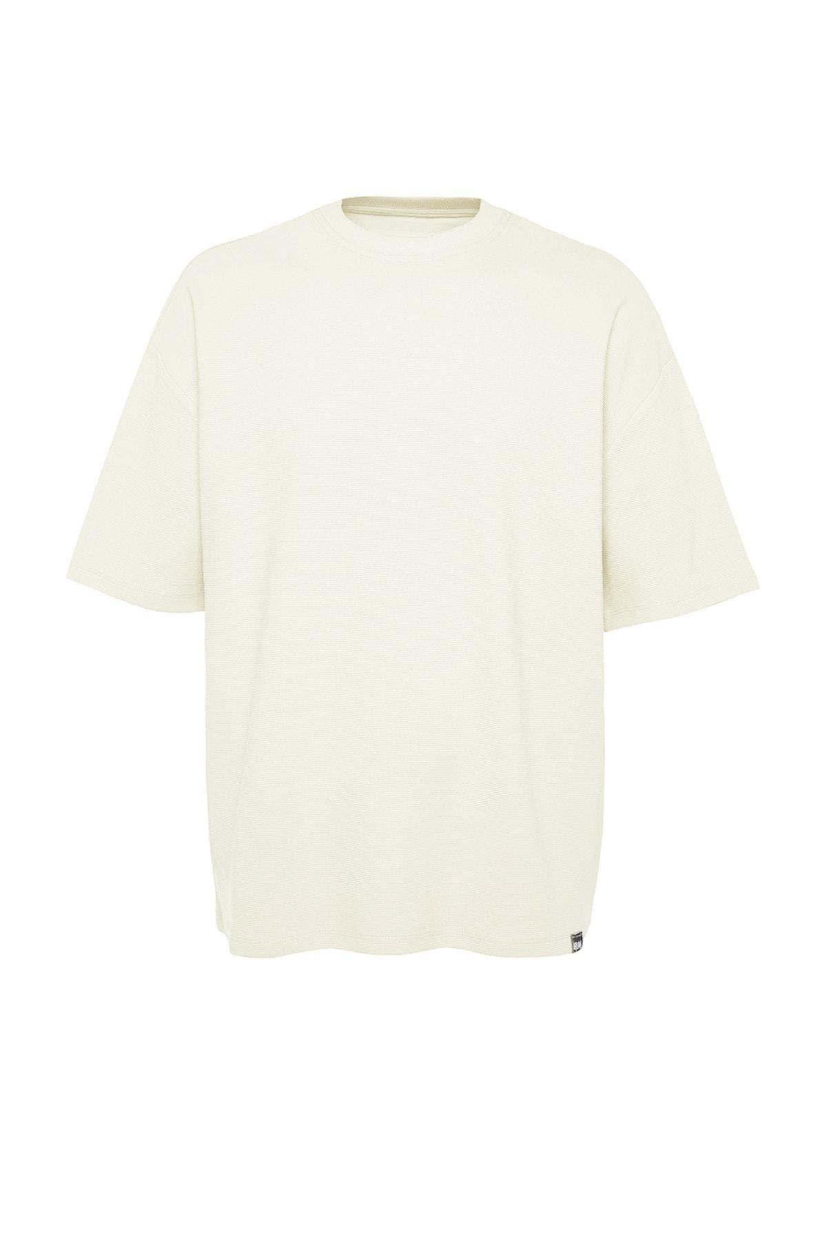 Ecru Textured Oversize T-Shirt, , large image number 4