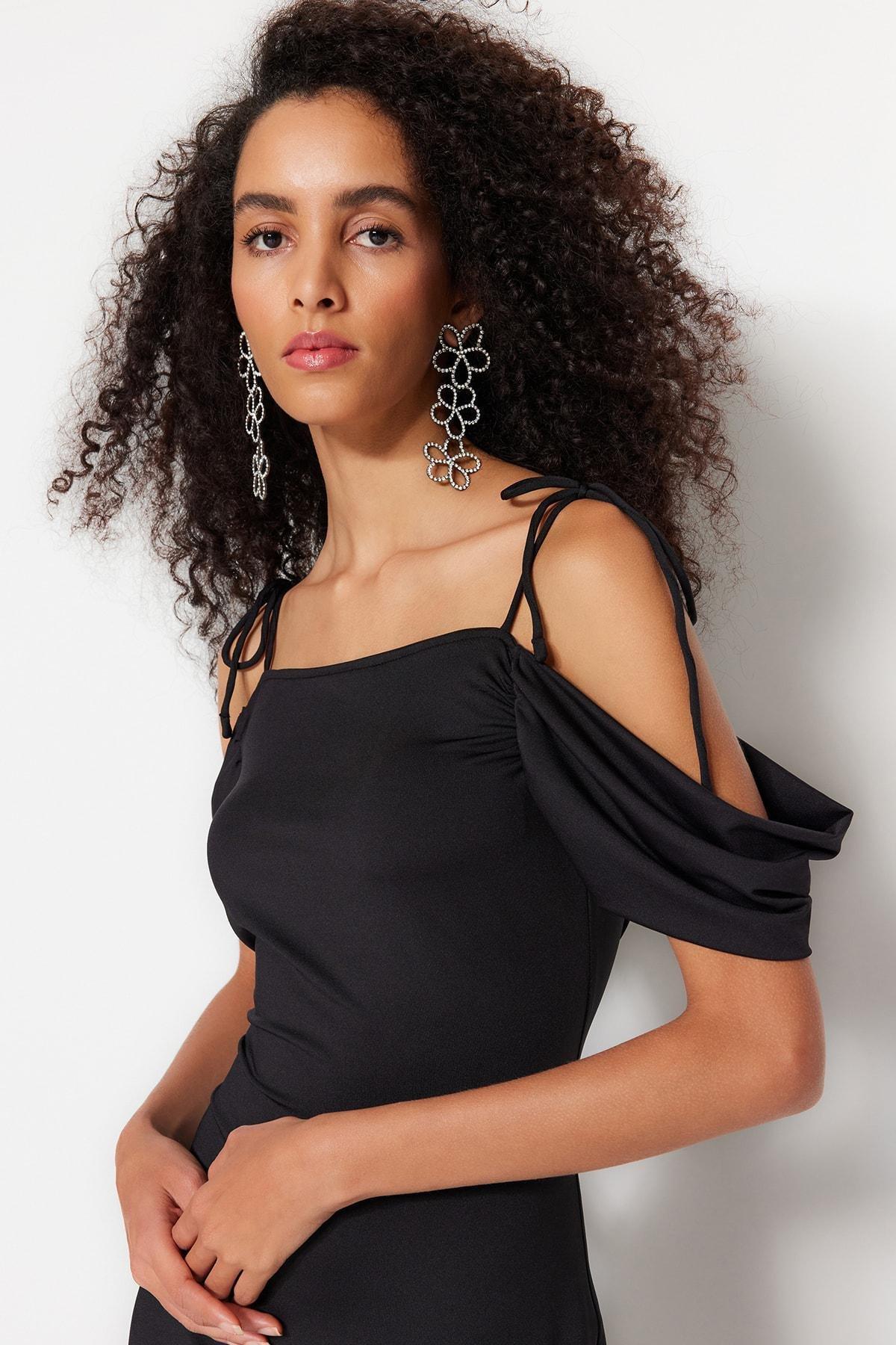 Black Sqaure Collar Shift Dress, , large image number 1