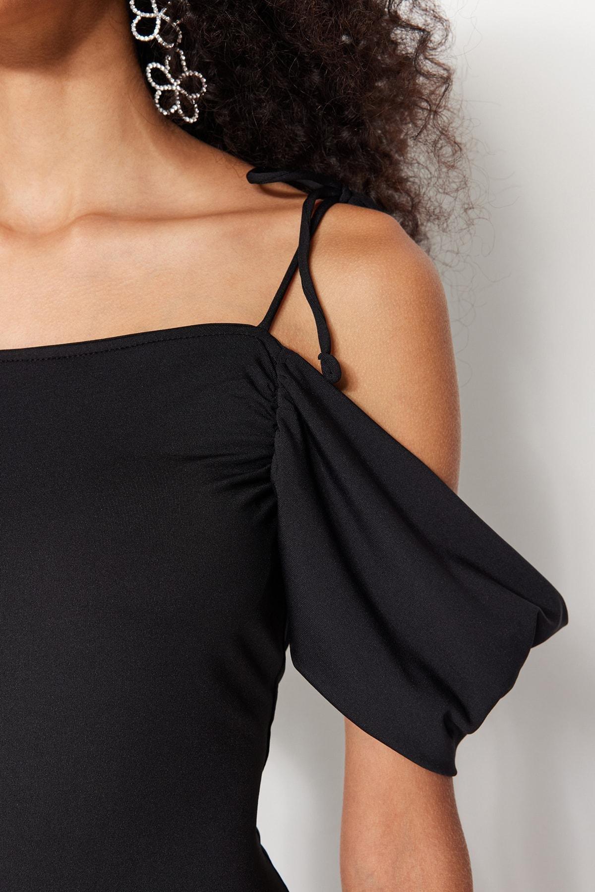 Black Sqaure Collar Shift Dress, , large image number 4
