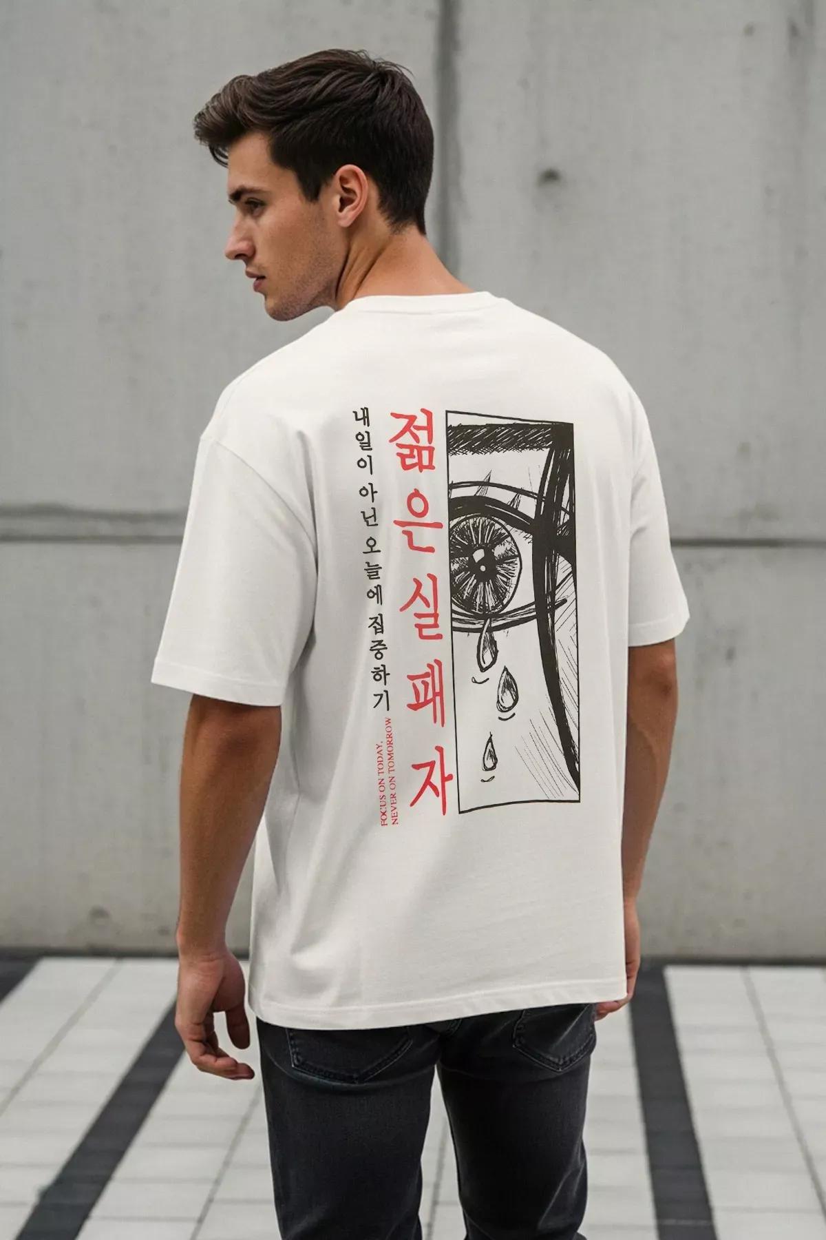 Cream Printed Oversize T-Shirt, Ecru, medium