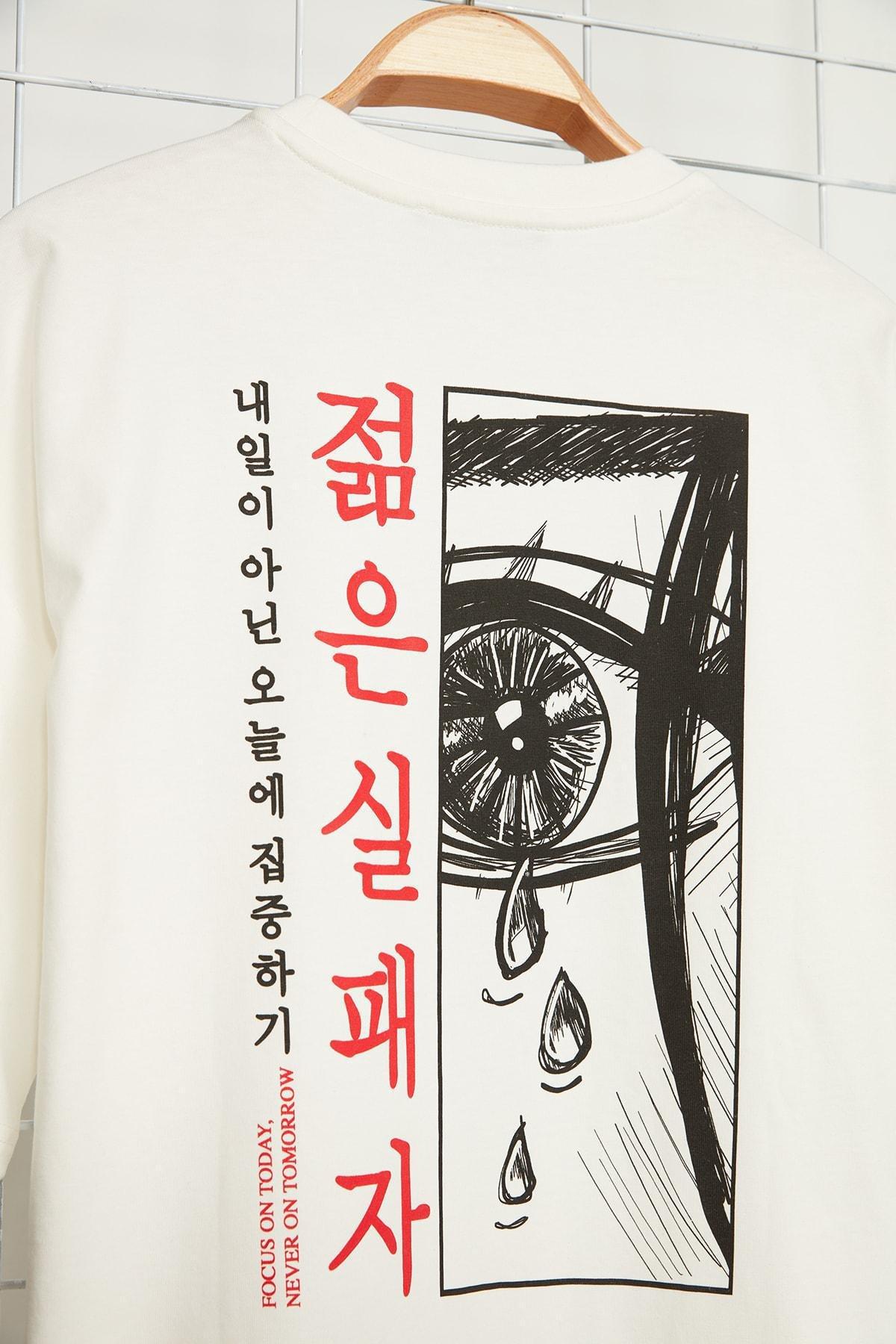Cream Printed Oversize T-Shirt, , large image number 2