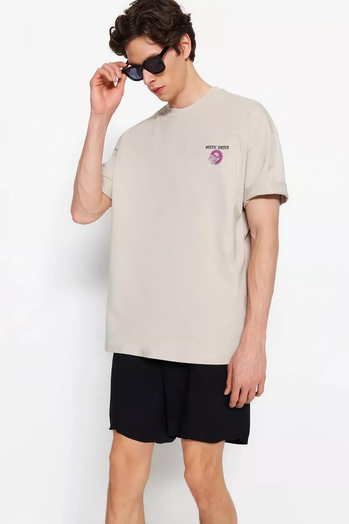 Grey Printed Oversize T-Shirt, Gray, large image number 1