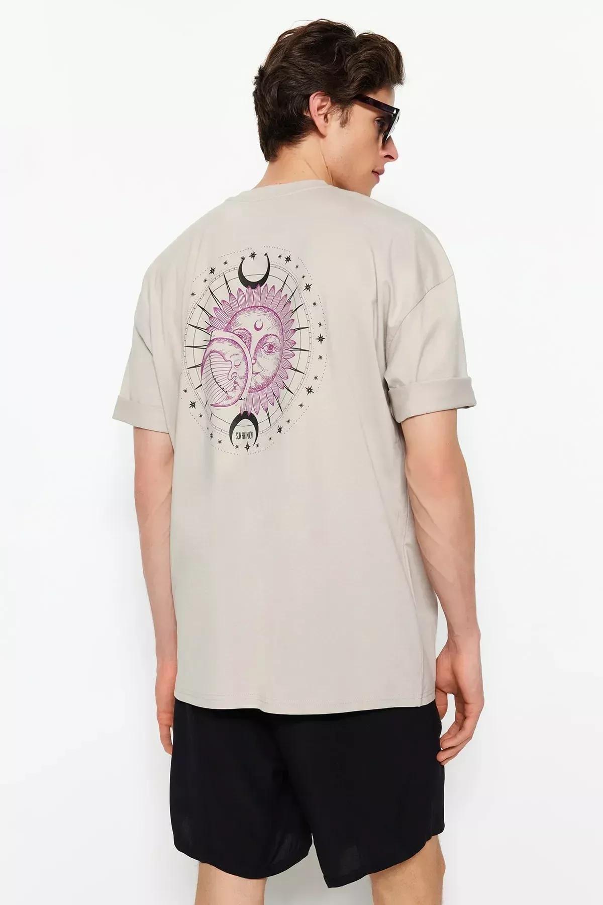 Grey Printed Oversize T-Shirt, Gray, large image number 3