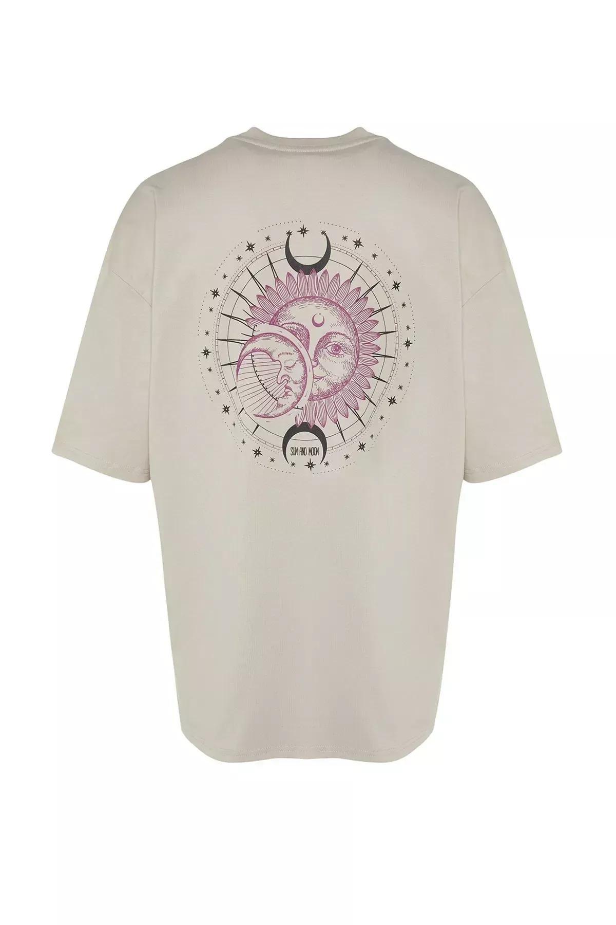 Grey Printed Oversize T-Shirt, Gray, large image number 6