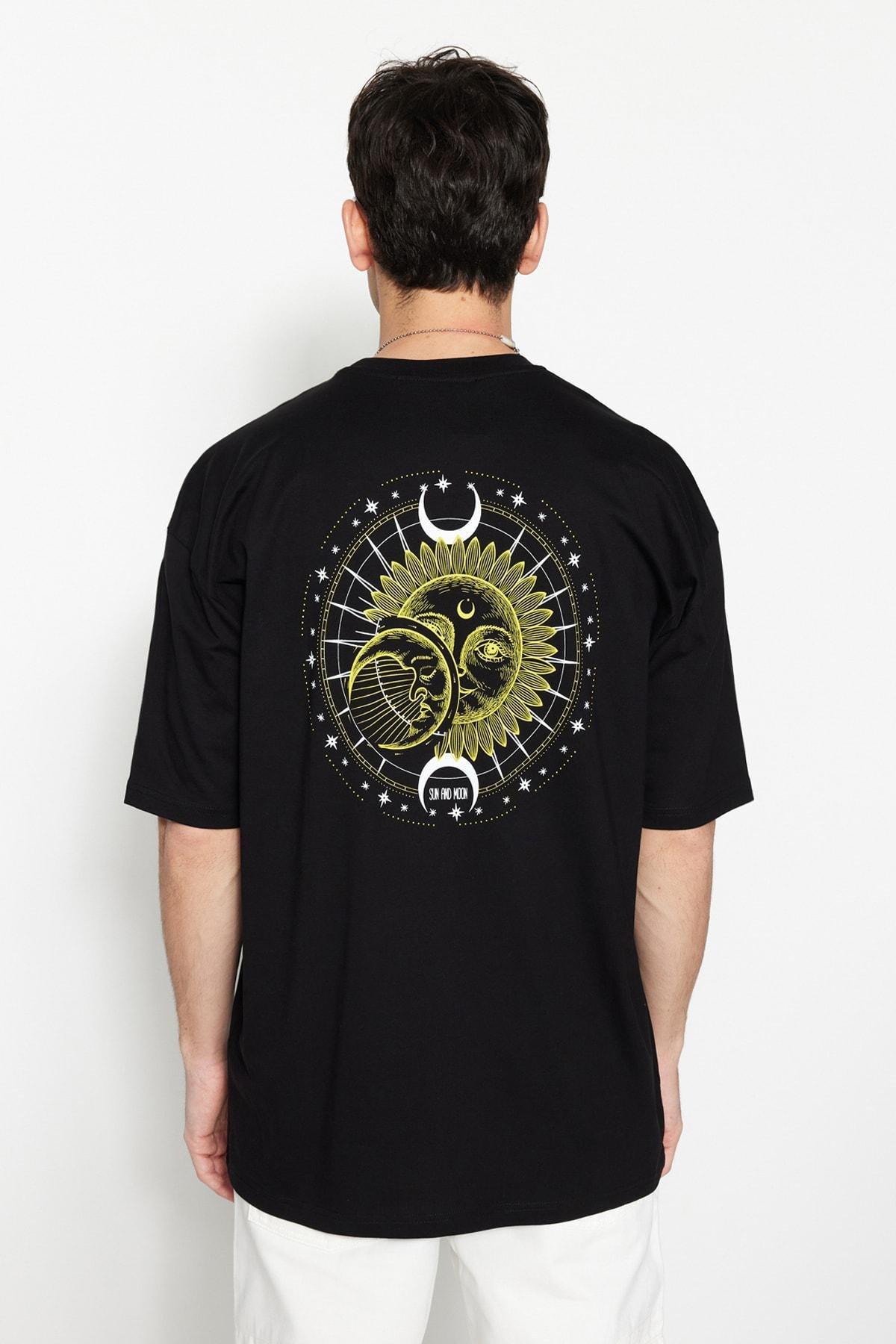 Black Printed Oversize T-Shirt, , large image number 1
