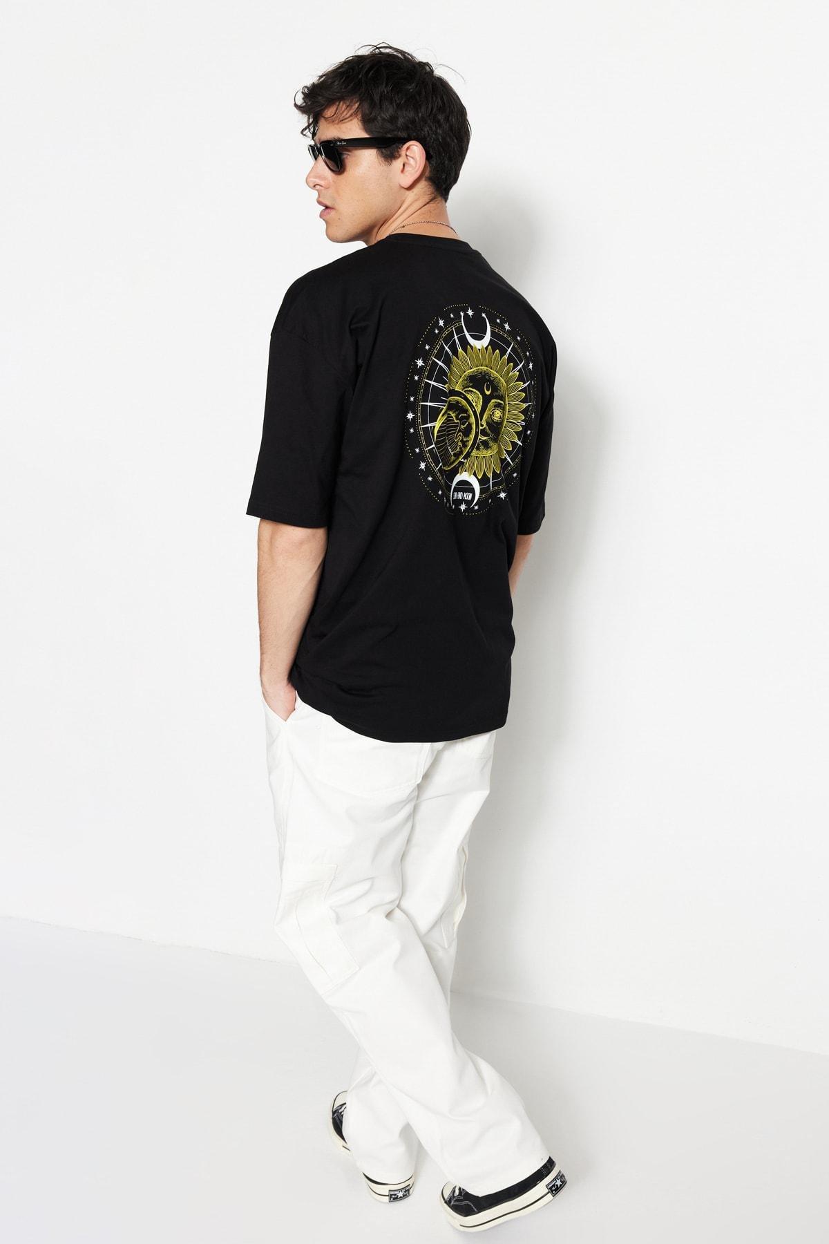 Black Printed Oversize T-Shirt, , large image number 4