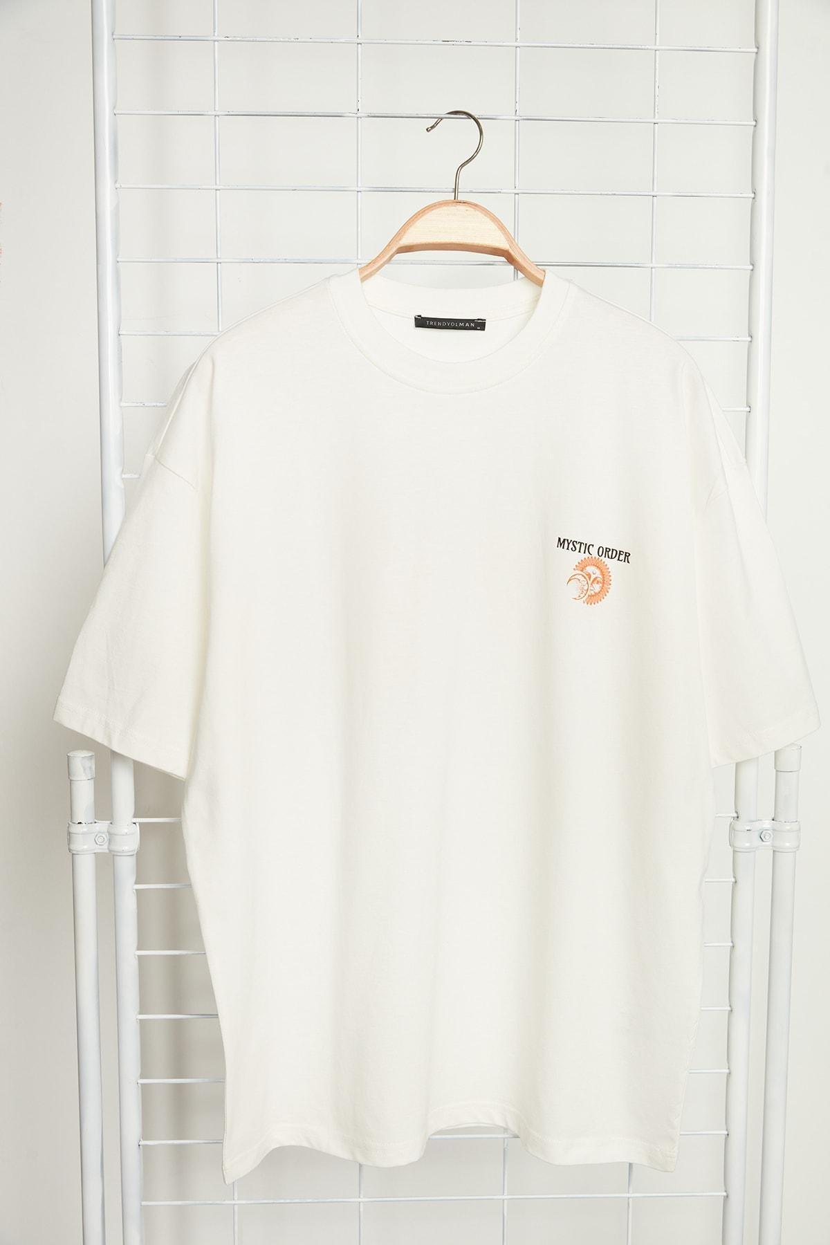 Cream Printed Oversize T-Shirt, , large image number 0