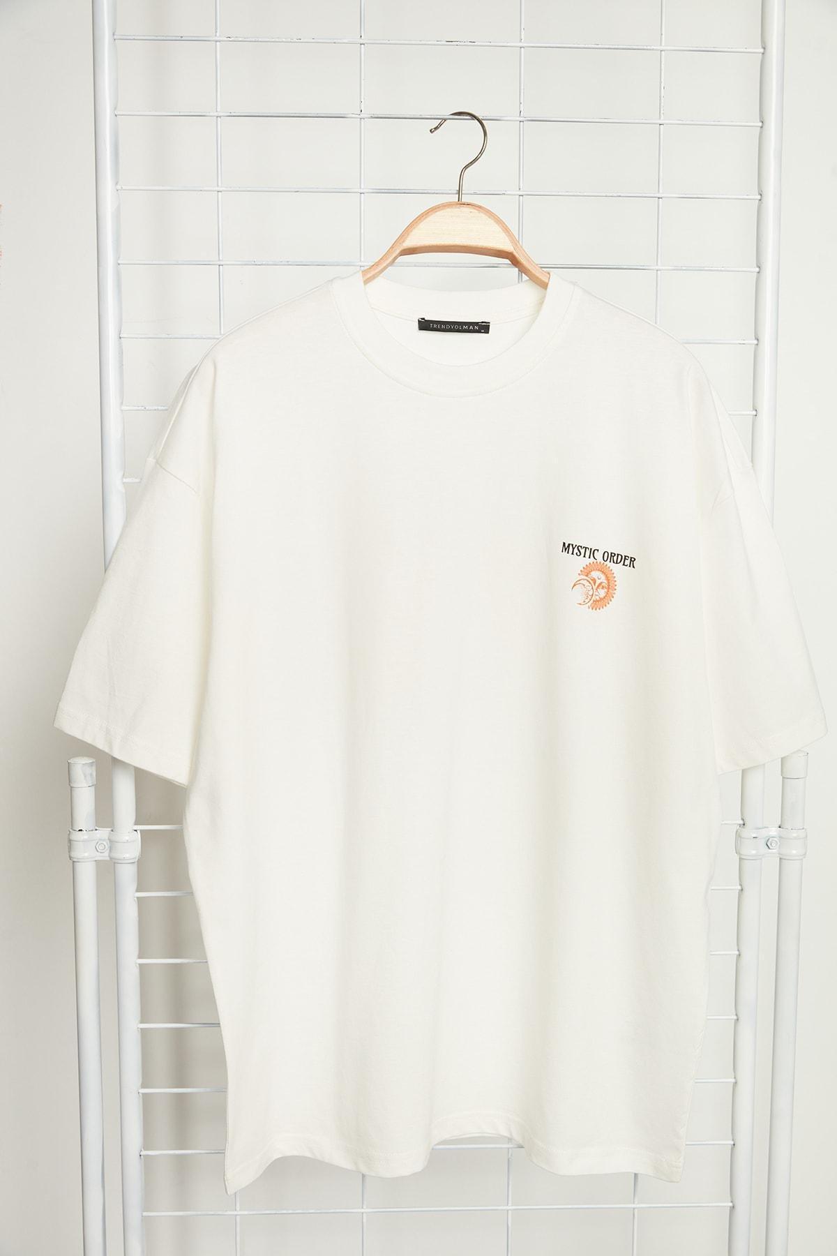 Trendyol - Cream Printed Oversize T-Shirt