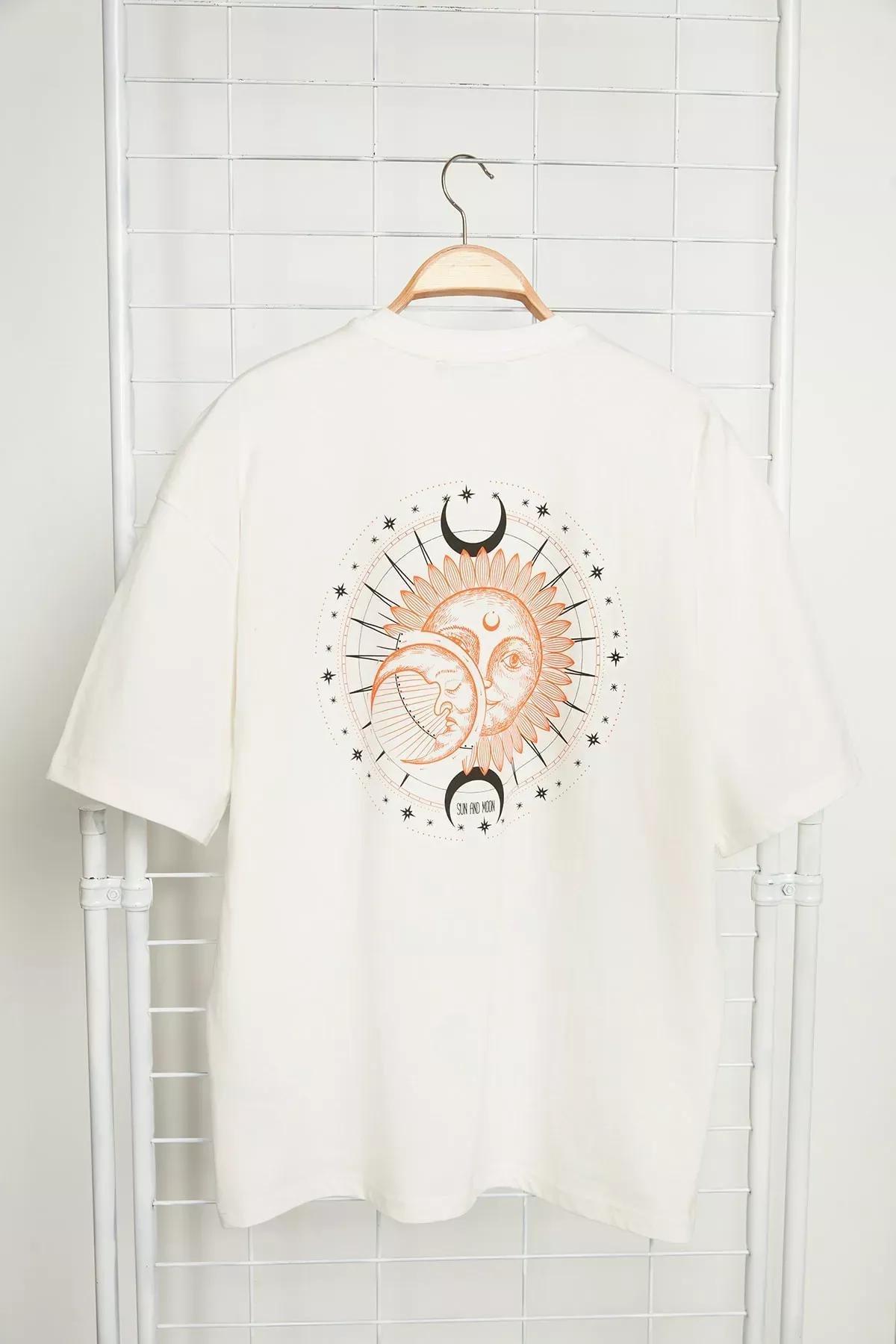 Cream Printed Oversize T-Shirt, , large image number 0