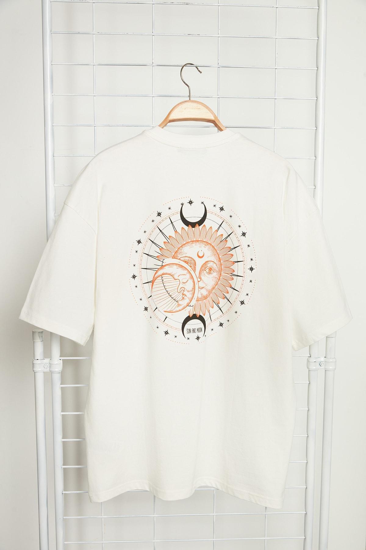 Cream Printed Oversize T-Shirt, , large image number 1