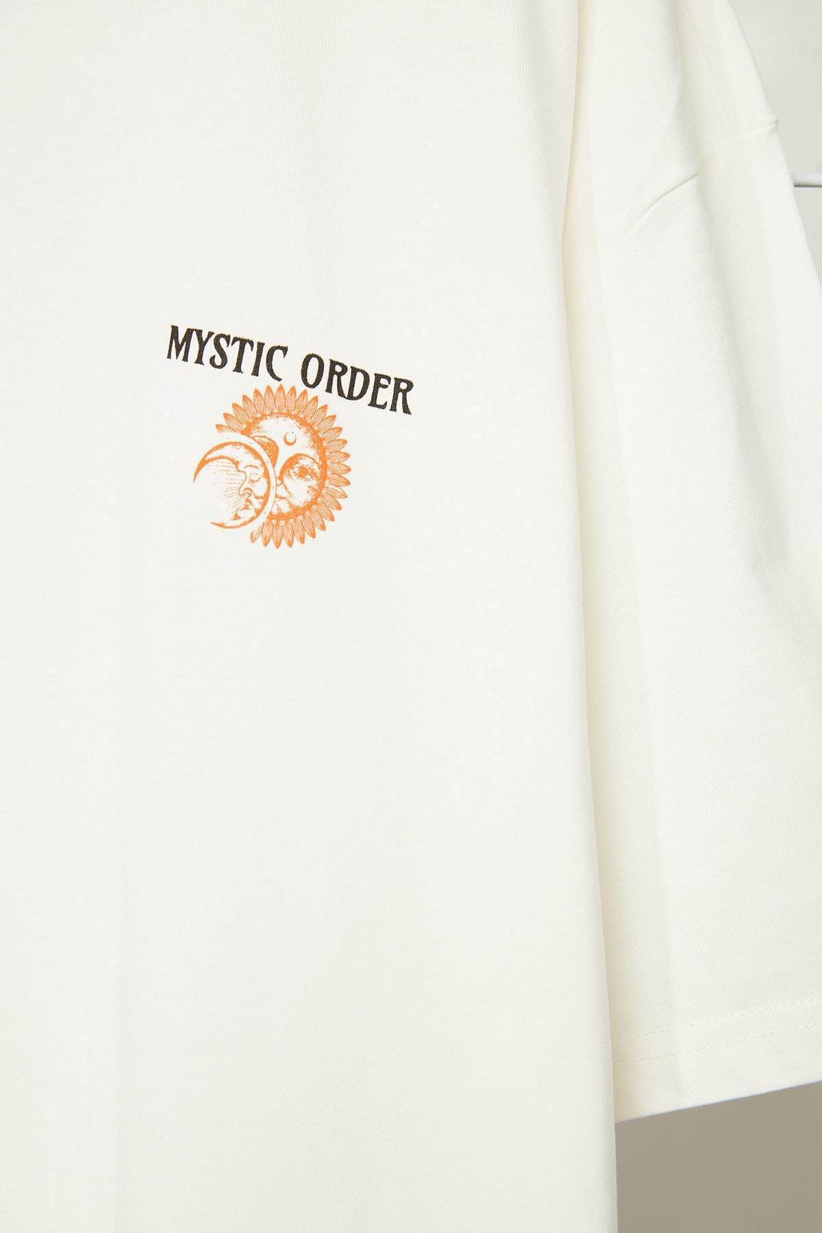 Cream Printed Oversize T-Shirt, , large image number 4