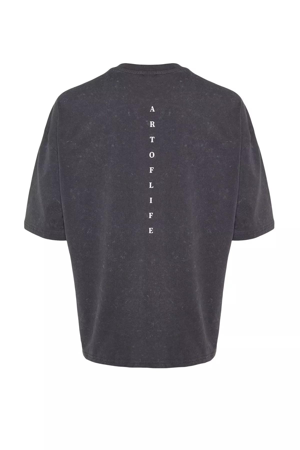 Grey Graphic Oversize T-Shirt, Gray, large image number 8