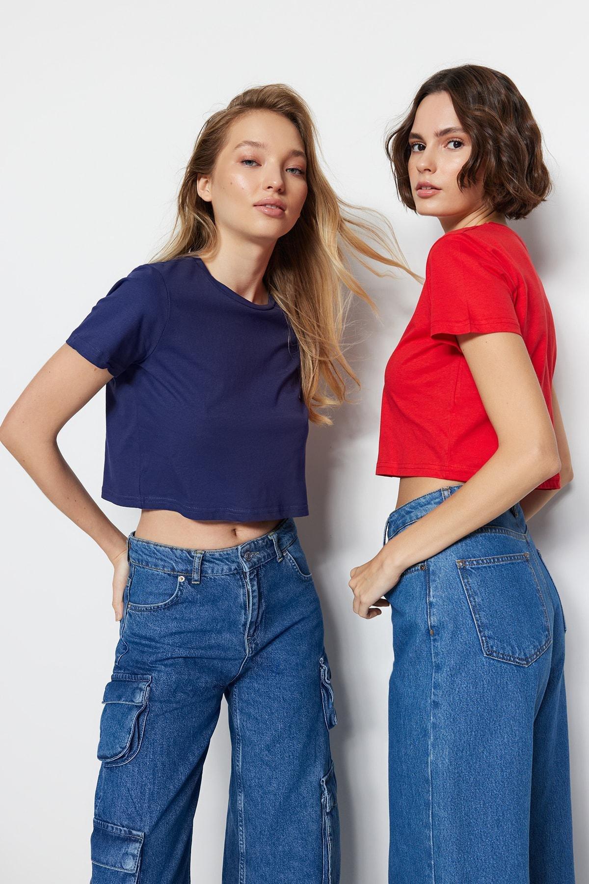 Multicolour Crop T-Shirt, Set Of 2, Dark blue, large image number 0