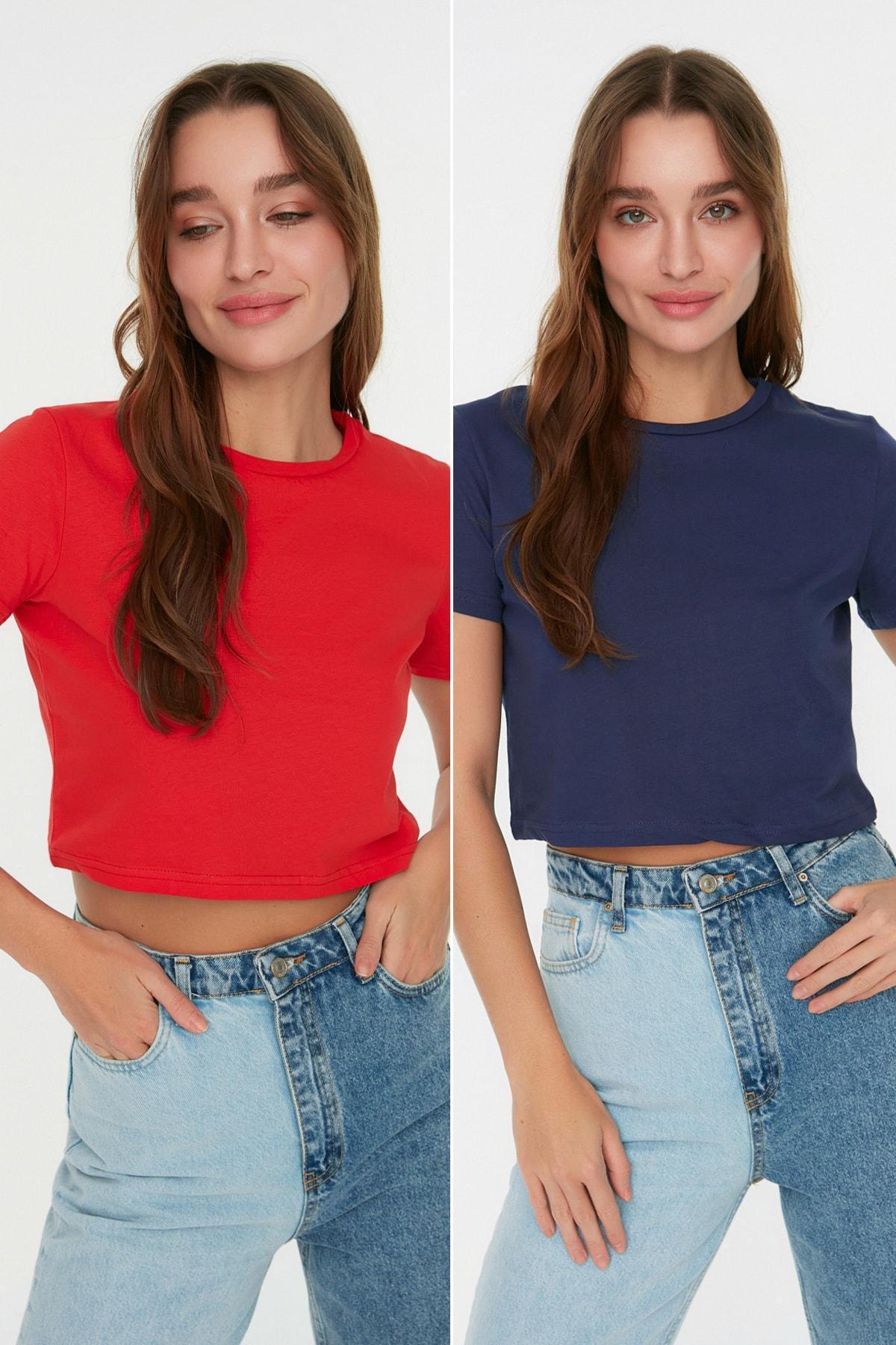 Multicolour Crop T-Shirt, Set Of 2, Dark blue, large image number 1