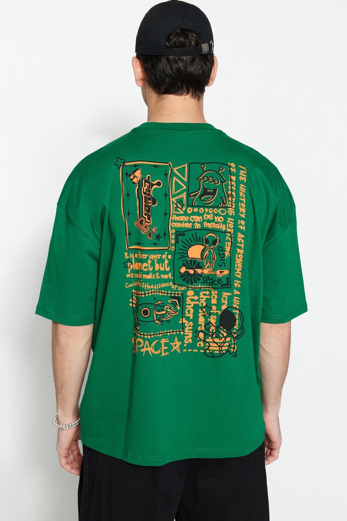 Green Graphic Oversize T-Shirt, , medium