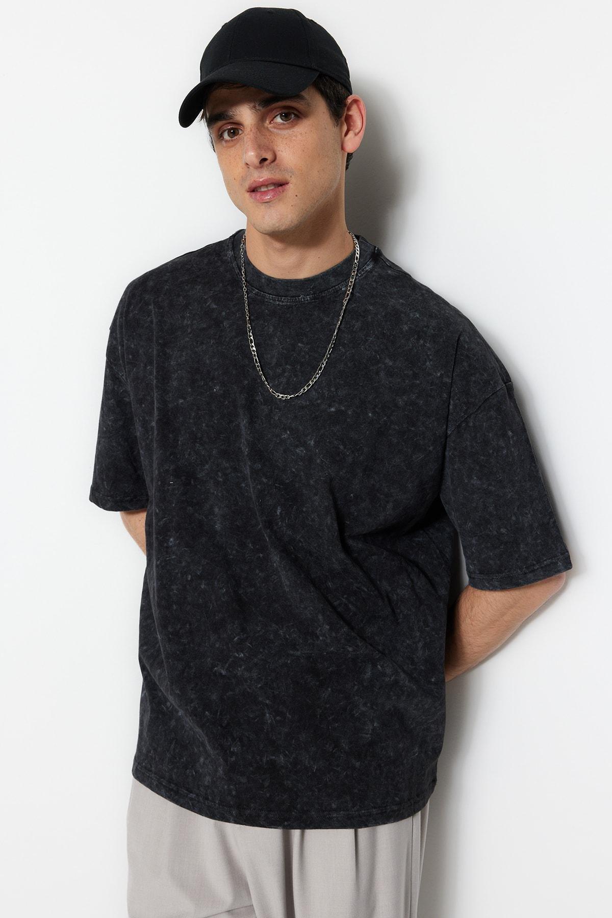 Black Crew Neck Oversize T-Shirt, , large image number 0