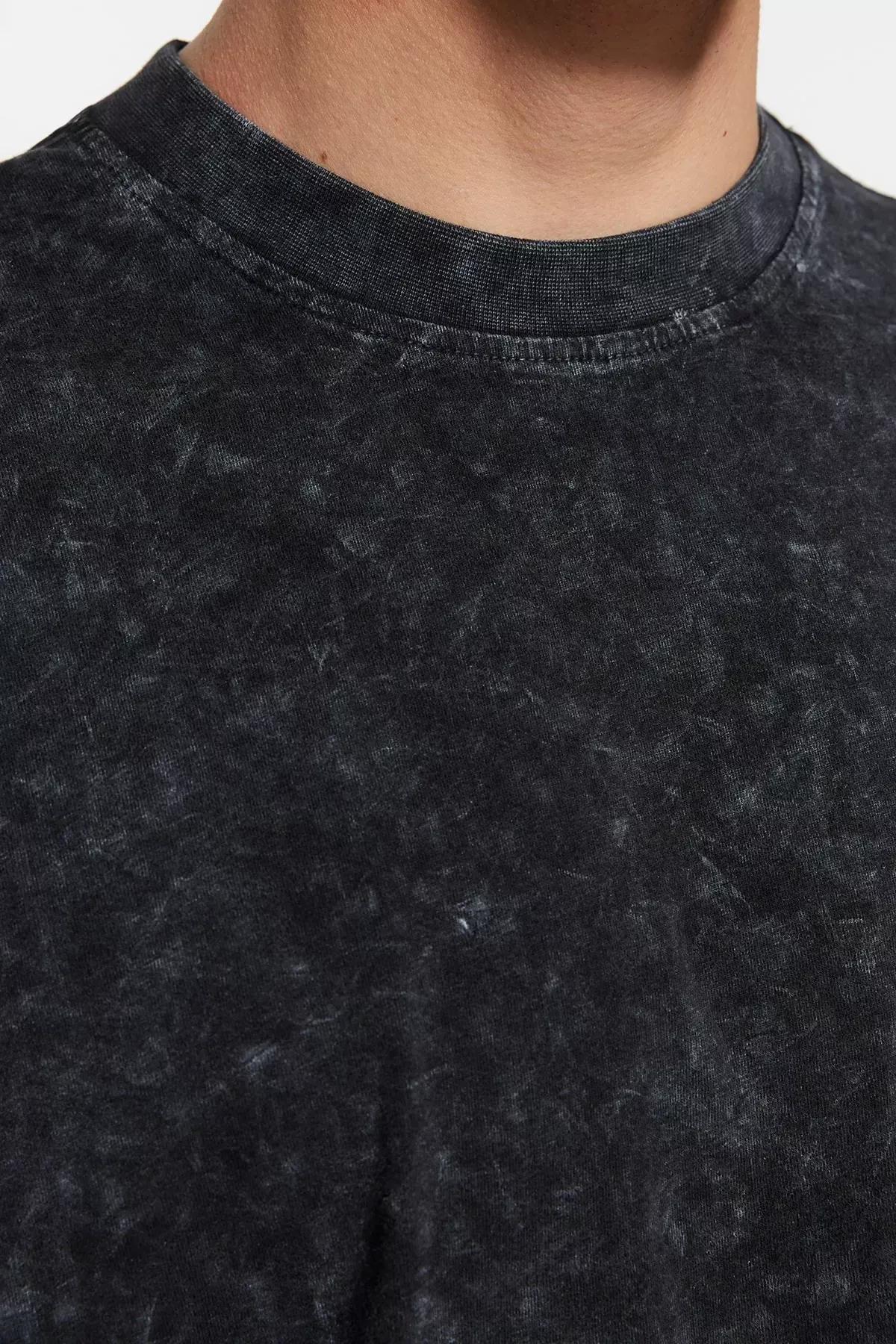 Black Crew Neck Oversize T-Shirt, , large image number 2
