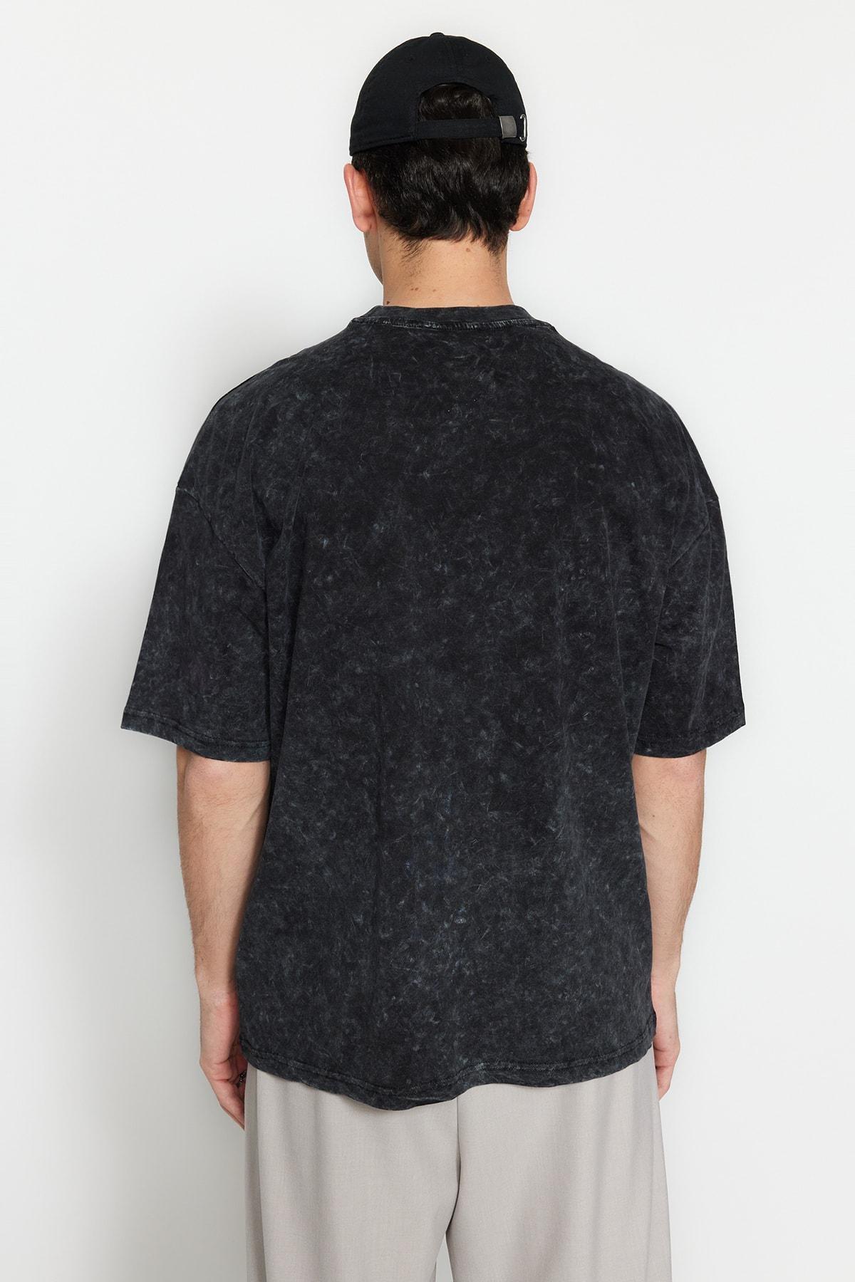 Black Crew Neck Oversize T-Shirt, , large image number 3