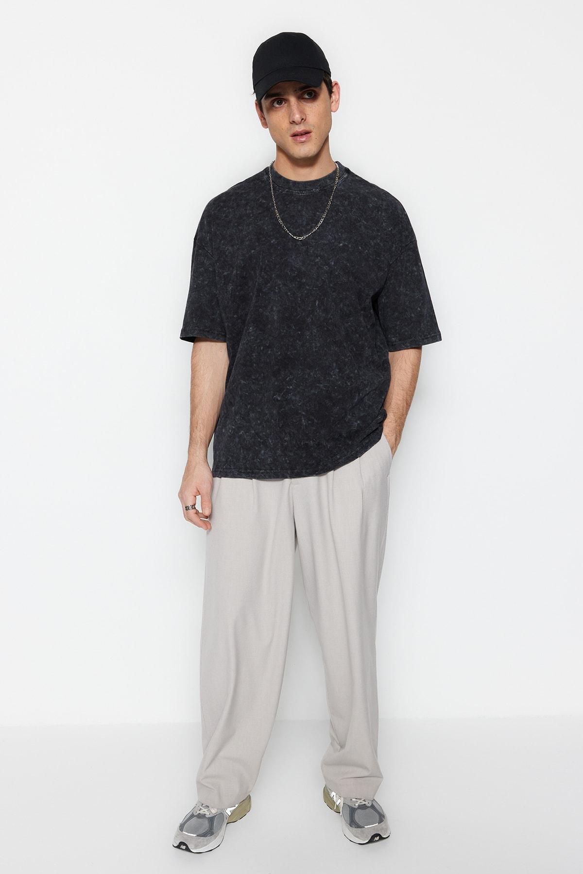 Black Crew Neck Oversize T-Shirt, , large image number 4