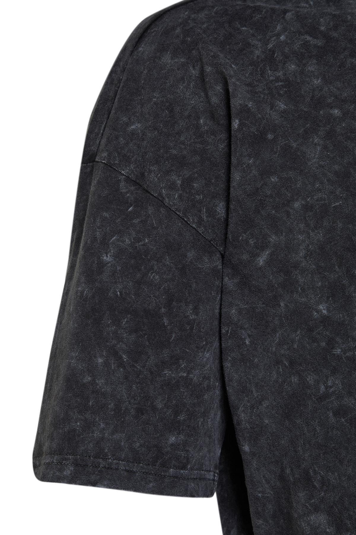 Black Crew Neck Oversize T-Shirt, , large image number 5