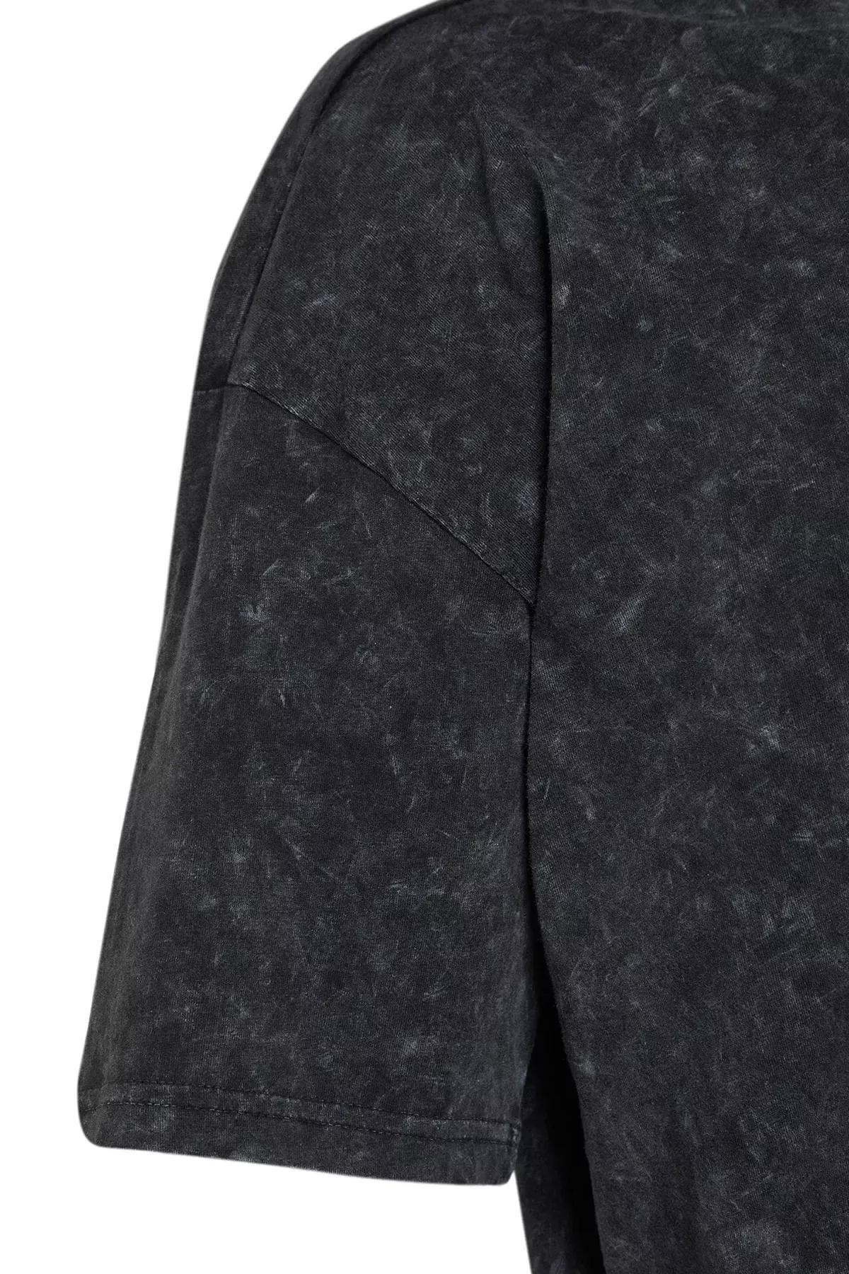 Black Crew Neck Oversize T-Shirt, , large image number 5