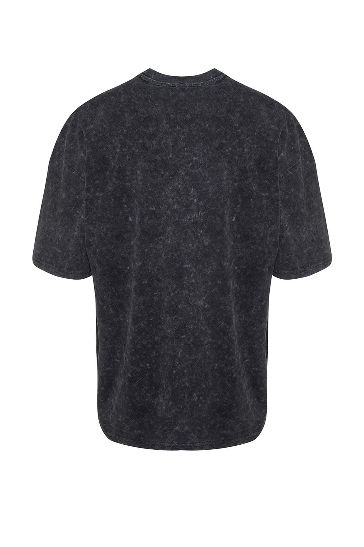 Black Crew Neck Oversize T-Shirt, , large image number 6