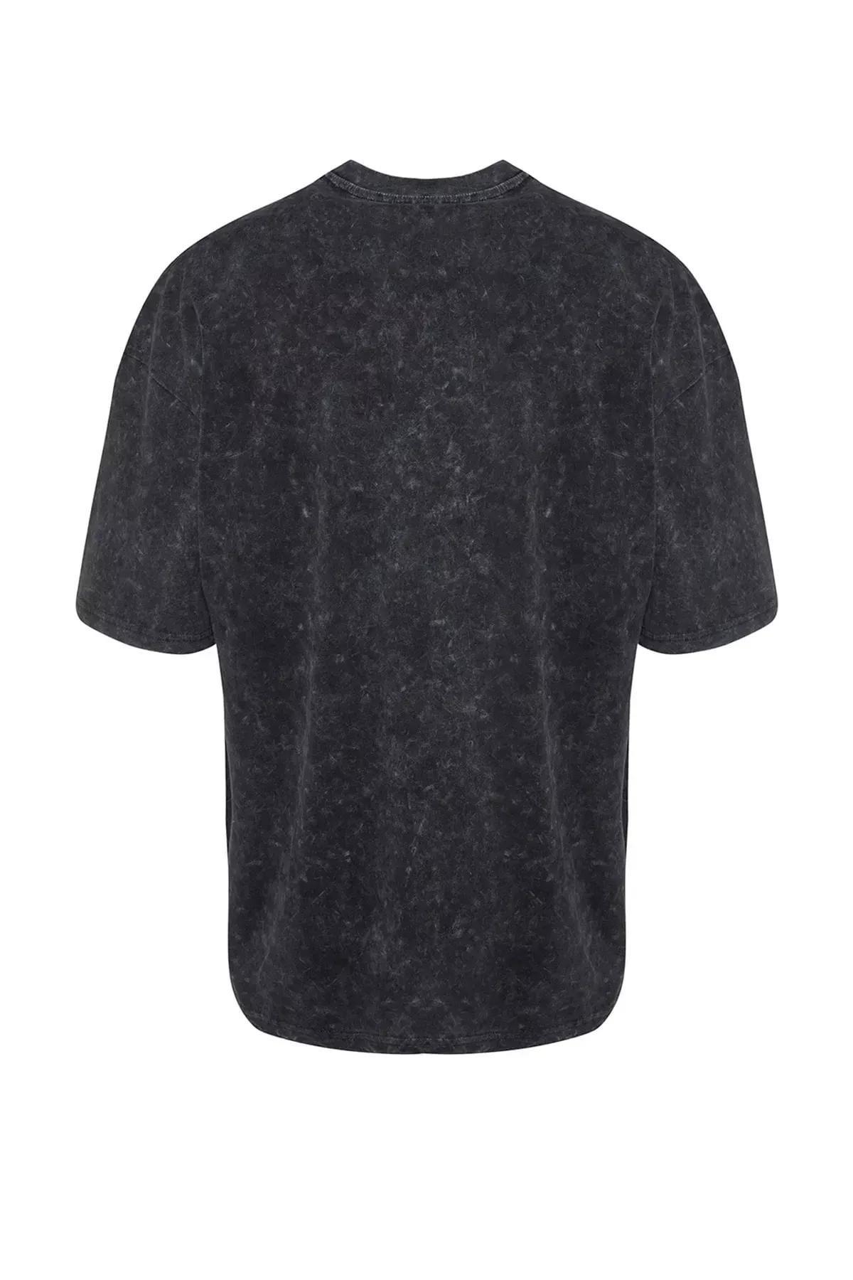 Black Crew Neck Oversize T-Shirt, , large image number 7