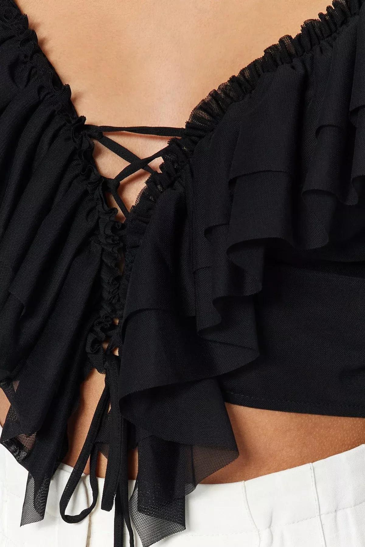 Black V-Neck Fitted Blouse, , large image number 4