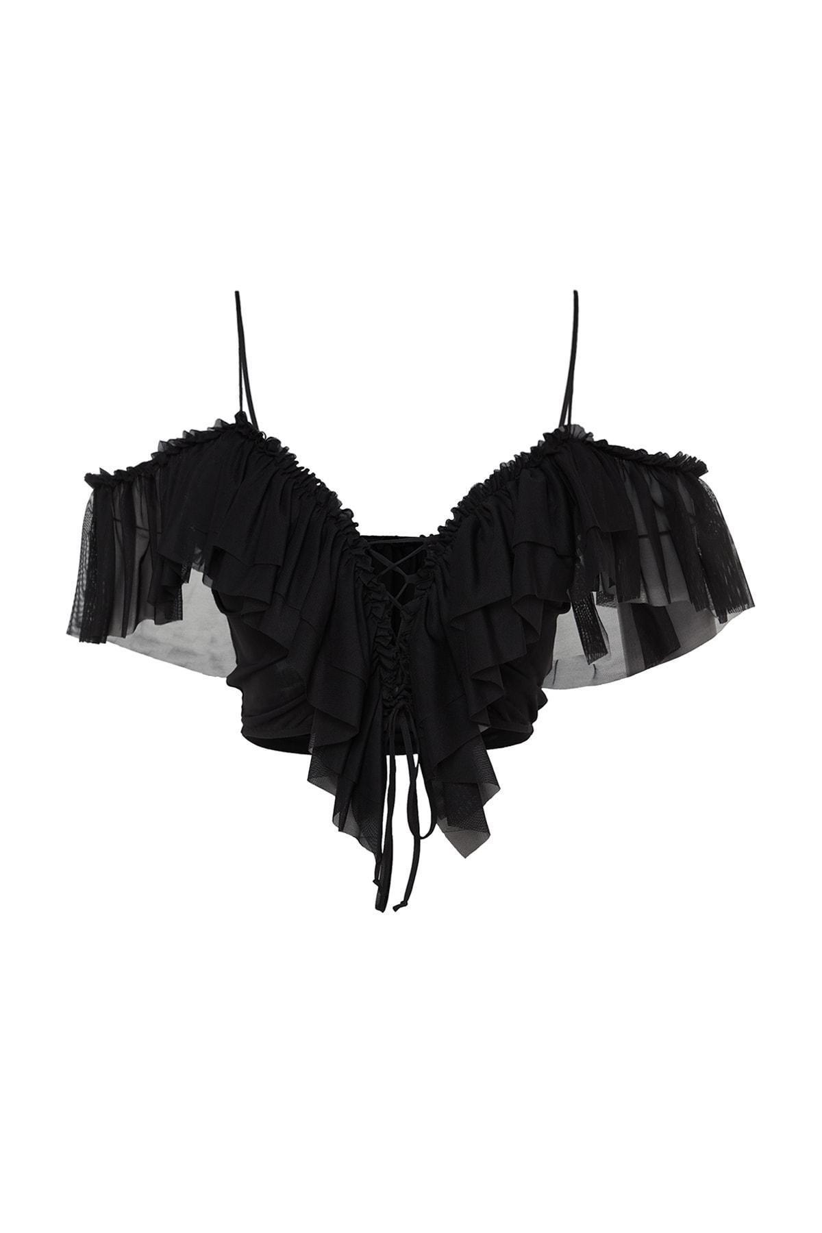 Black V-Neck Fitted Blouse, , large image number 5