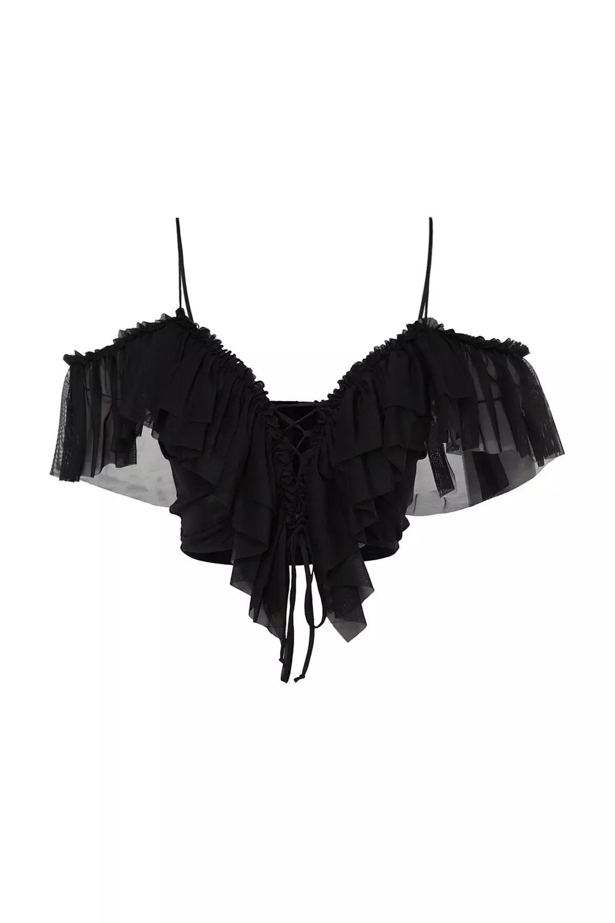Black V-Neck Fitted Blouse, , large image number 5