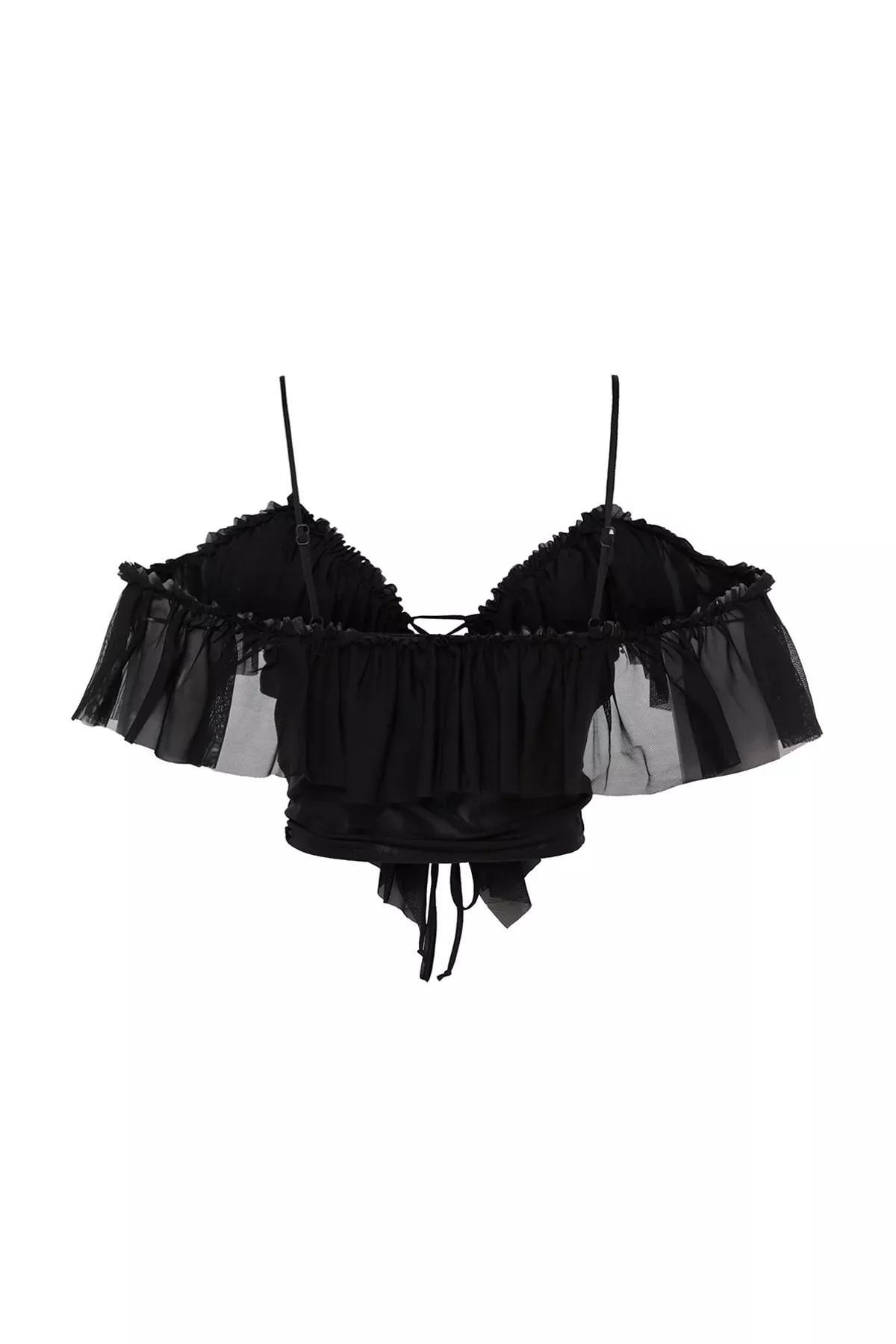 Black V-Neck Fitted Blouse, , large image number 7