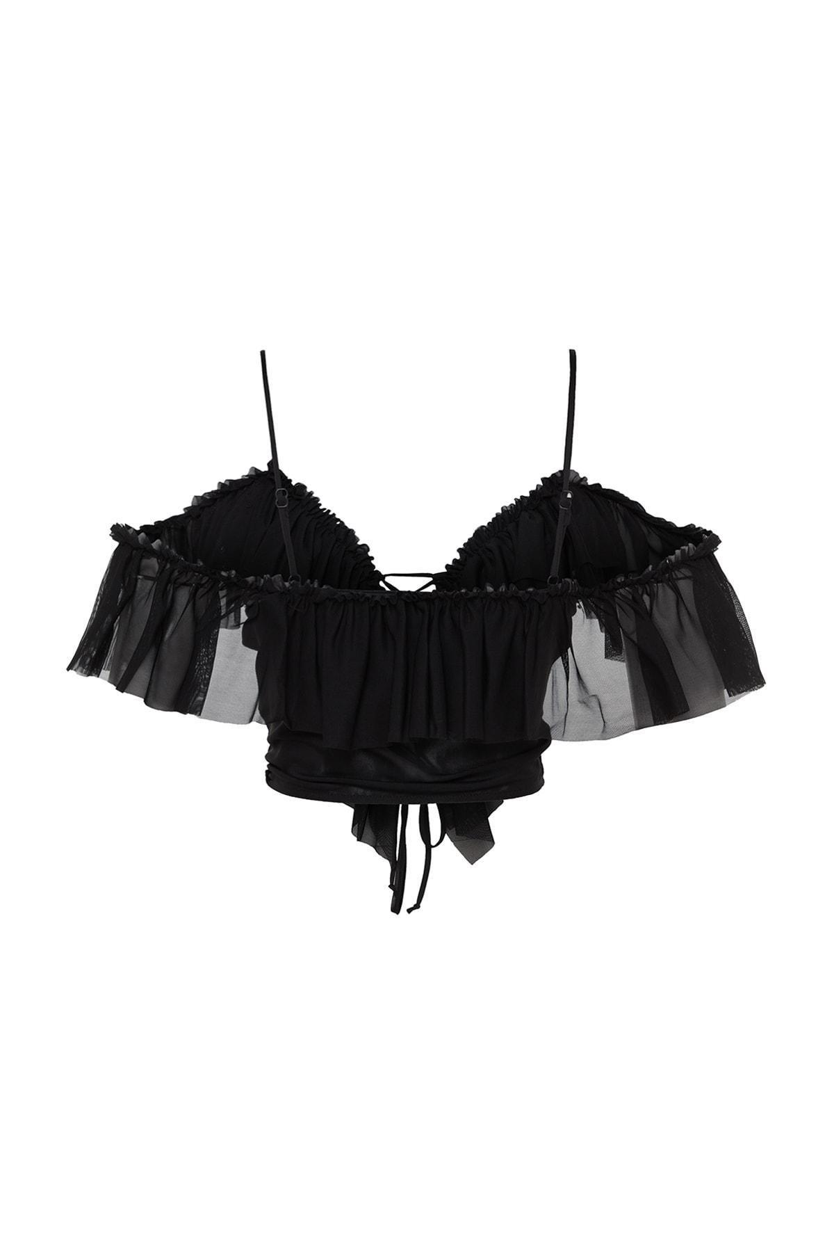 Black V-Neck Fitted Blouse, , large image number 7