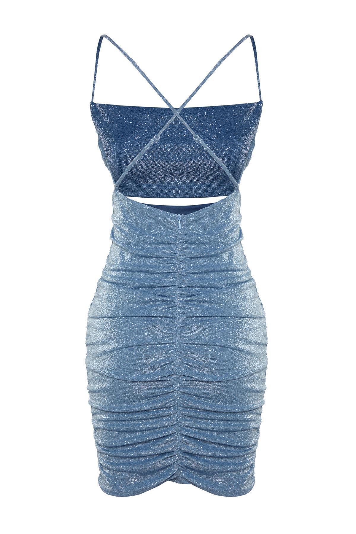 Trendyol - Blue Square Collar Bodycon Dress