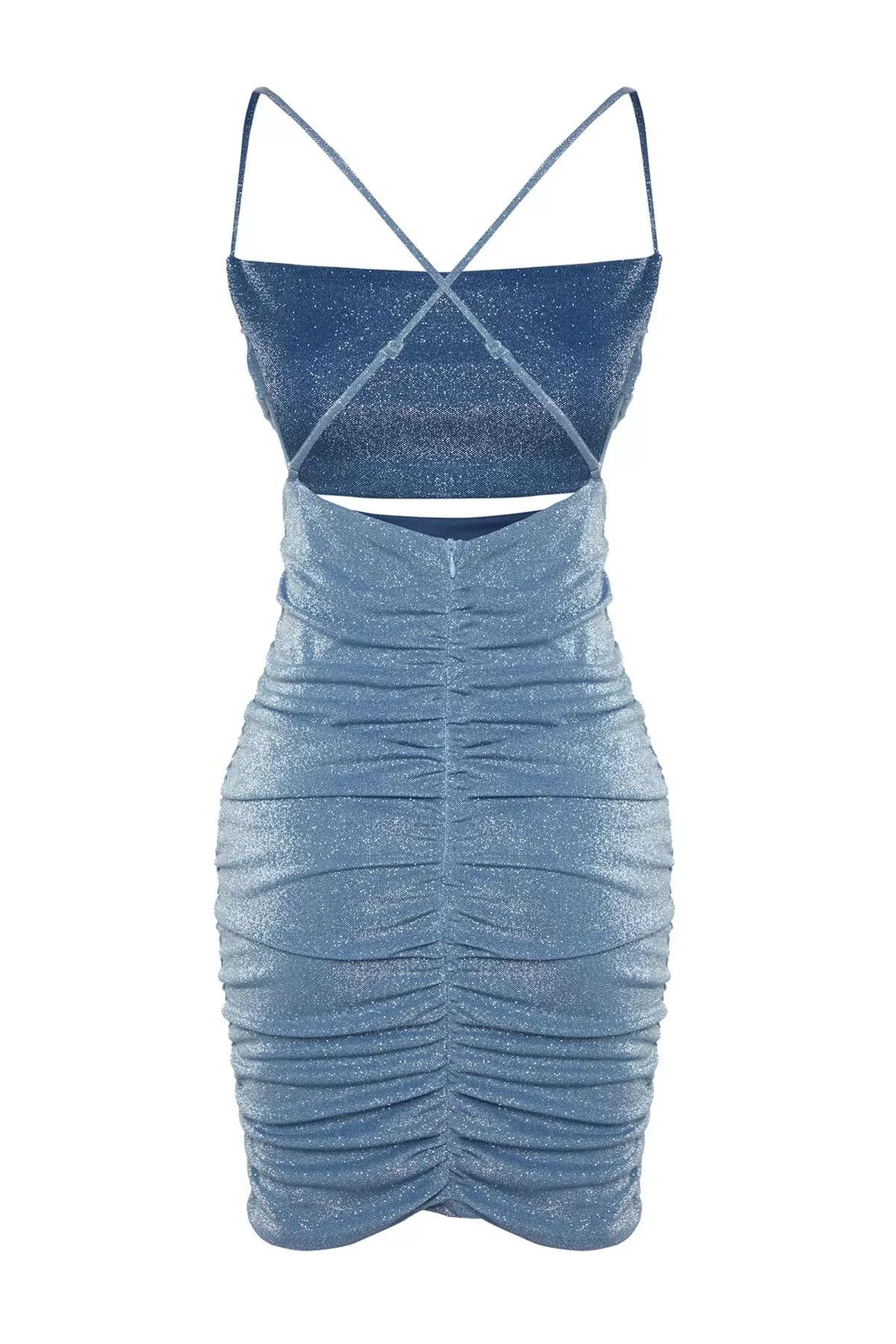 Blue Square Collar Bodycon Dress, Blue, large image number 11