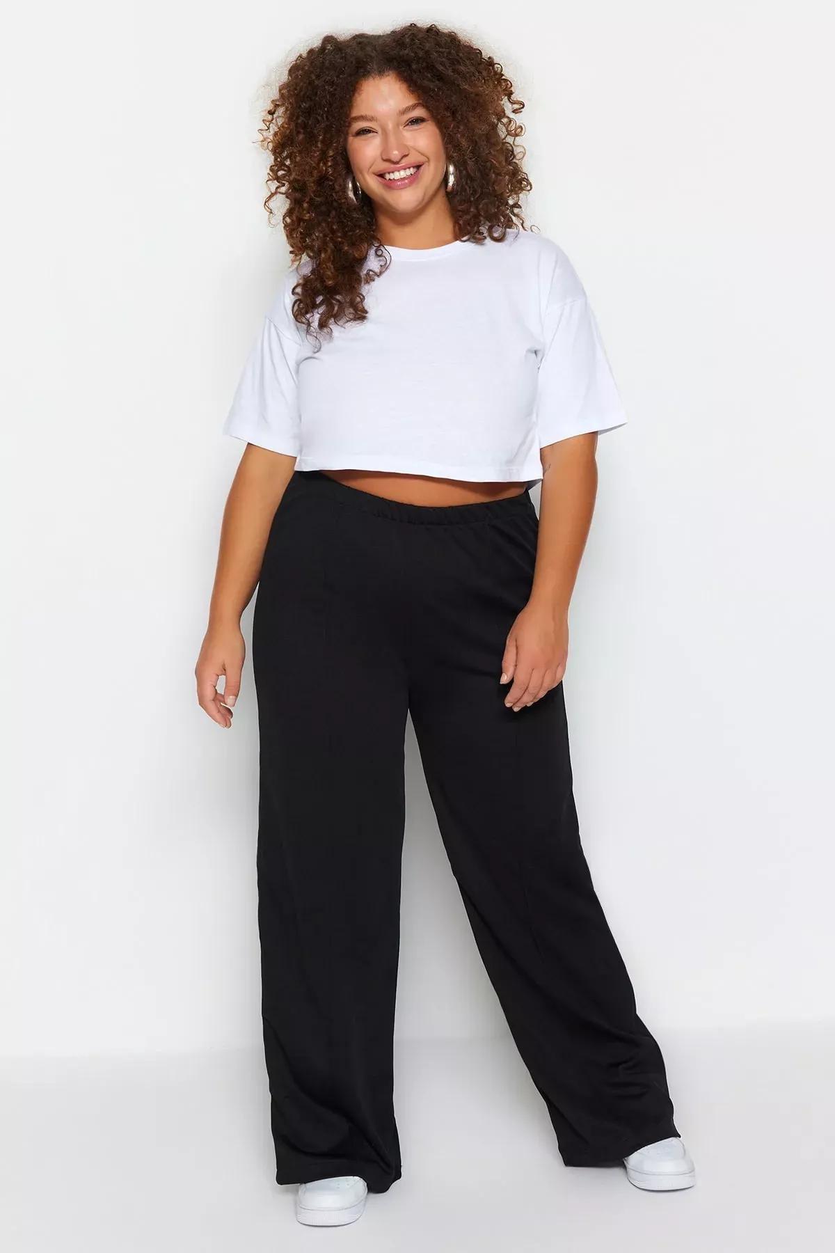 Black Slim Plus Size Pants, Black, large image number 2