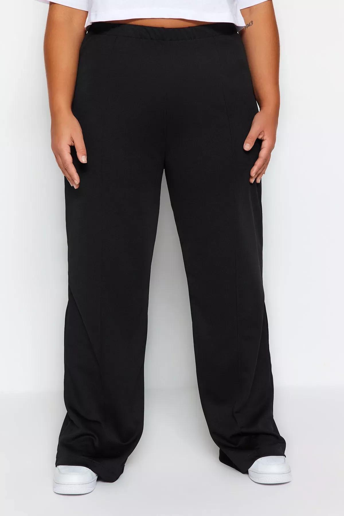 Black Slim Plus Size Pants, Black, large image number 3