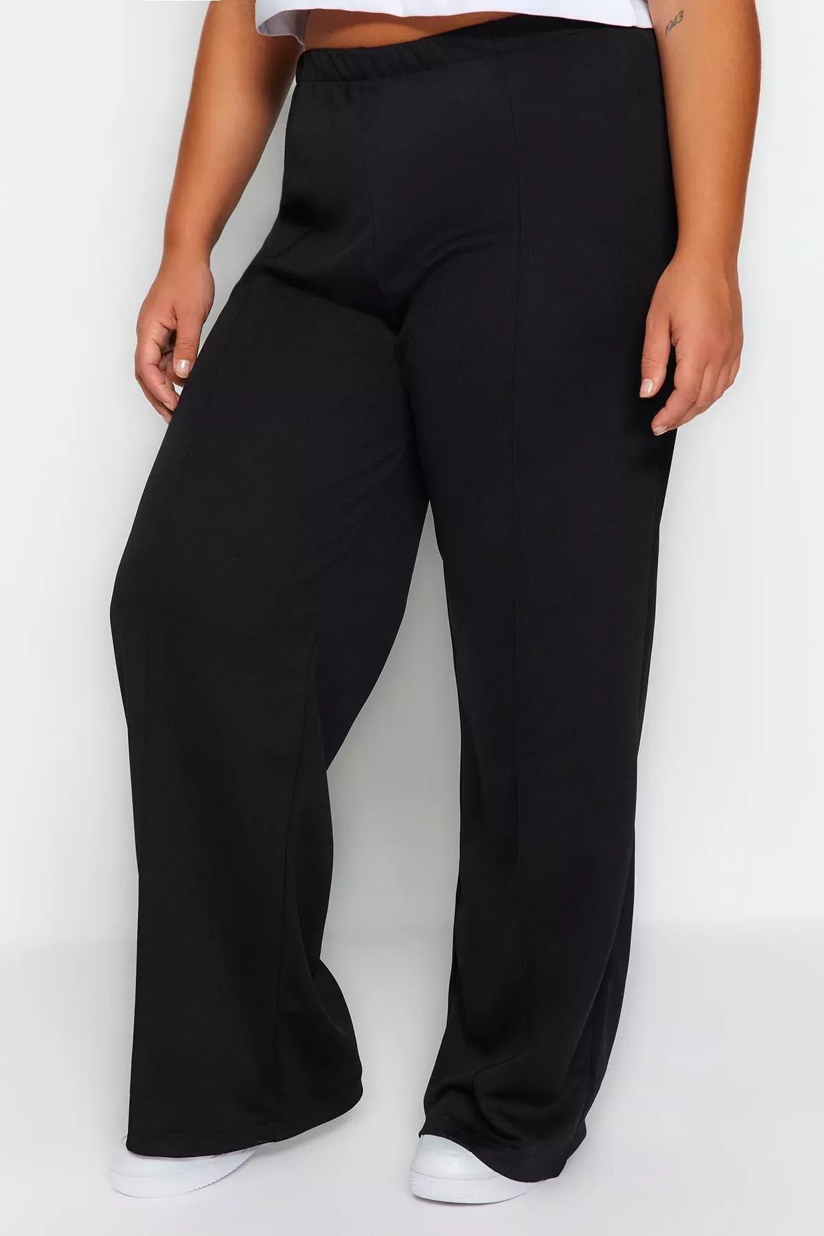Black Slim Plus Size Pants, Black, large image number 4