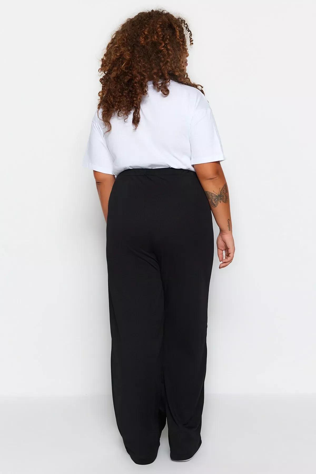 Black Slim Plus Size Pants, Black, large image number 5